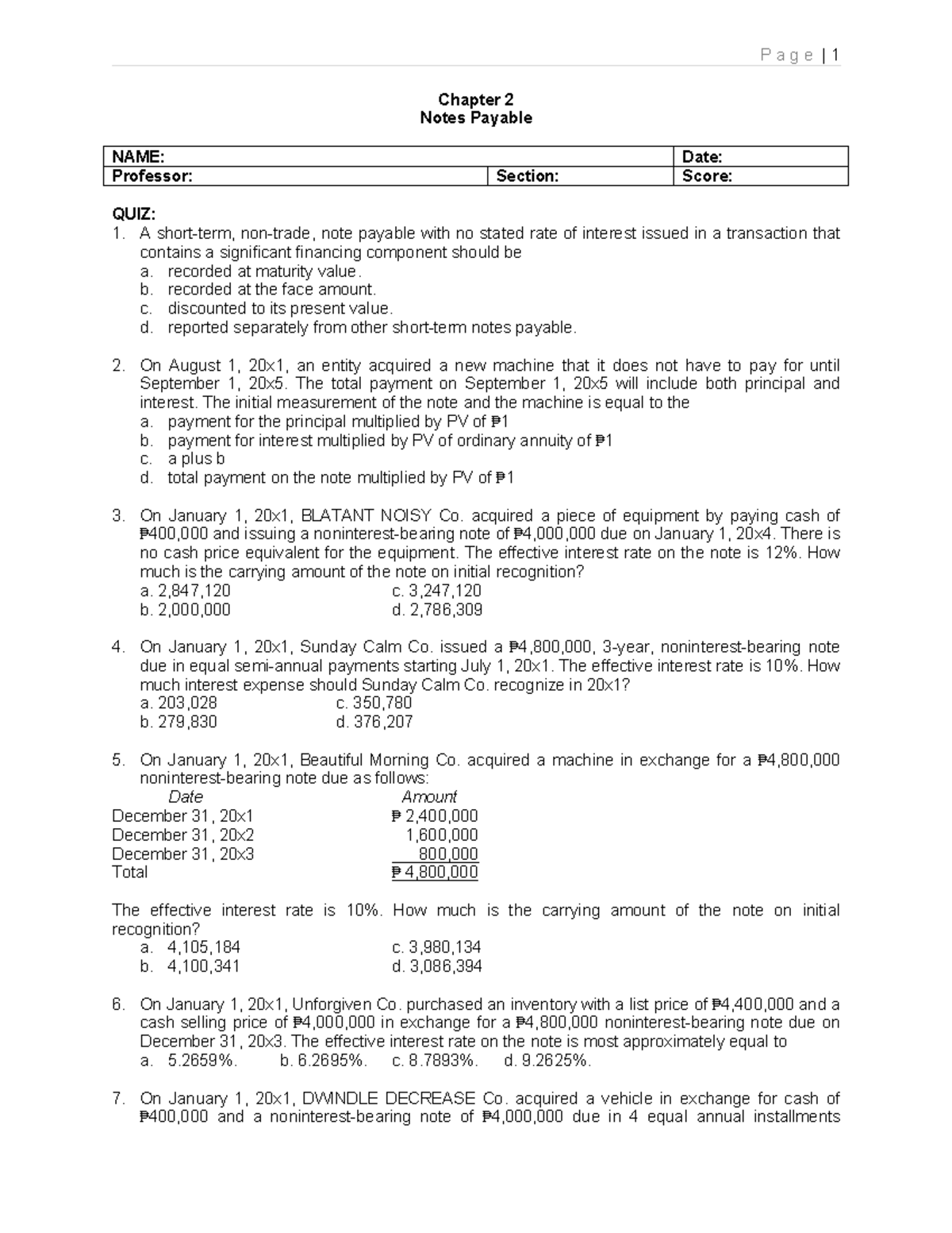 2- Notes Payable - it is intended as review materials for business ...