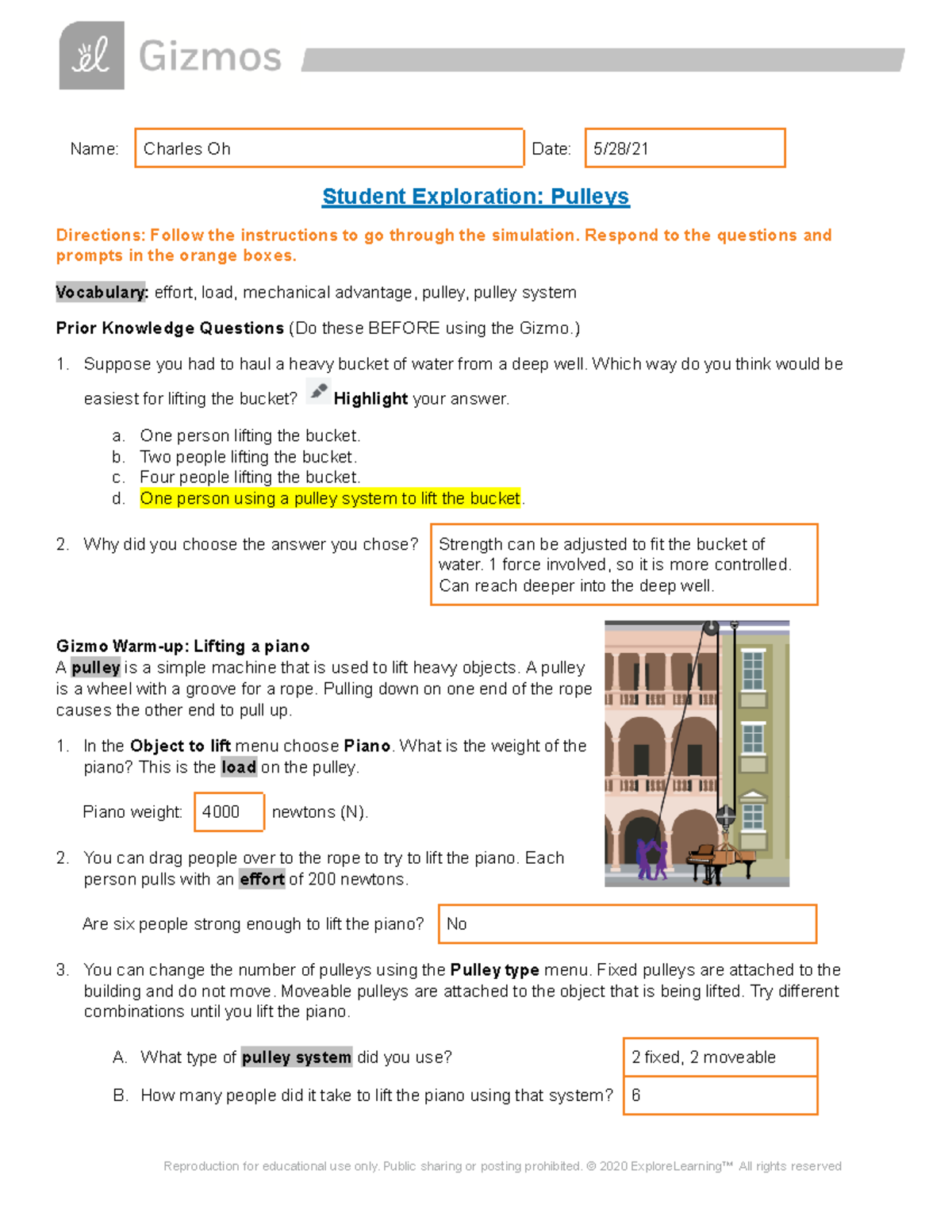 Student Exploration Pulleys Gizmos Answers Name Charles Oh Date 5