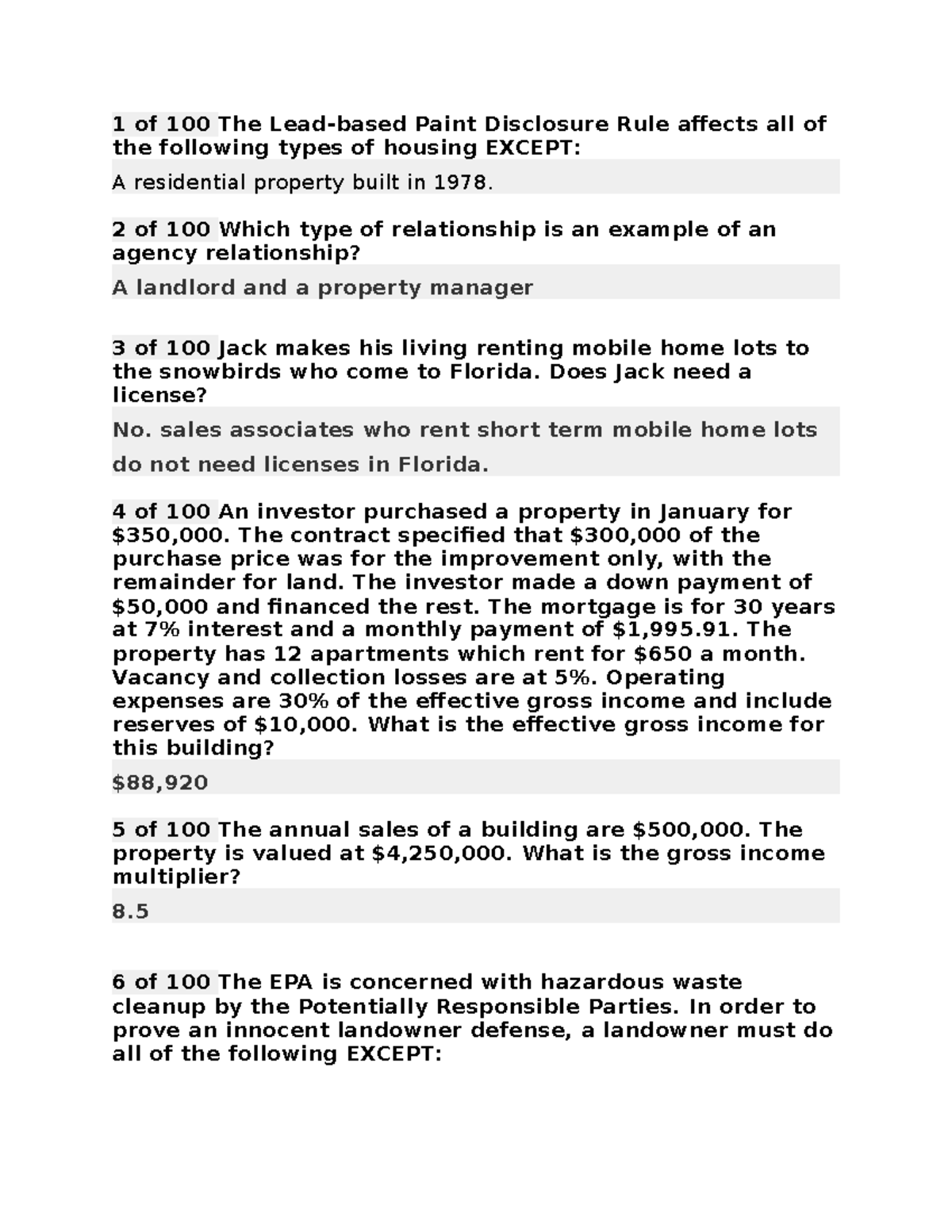 Broker Exam Questions 1 of 100 The Leadbased Paint Disclosure Rule