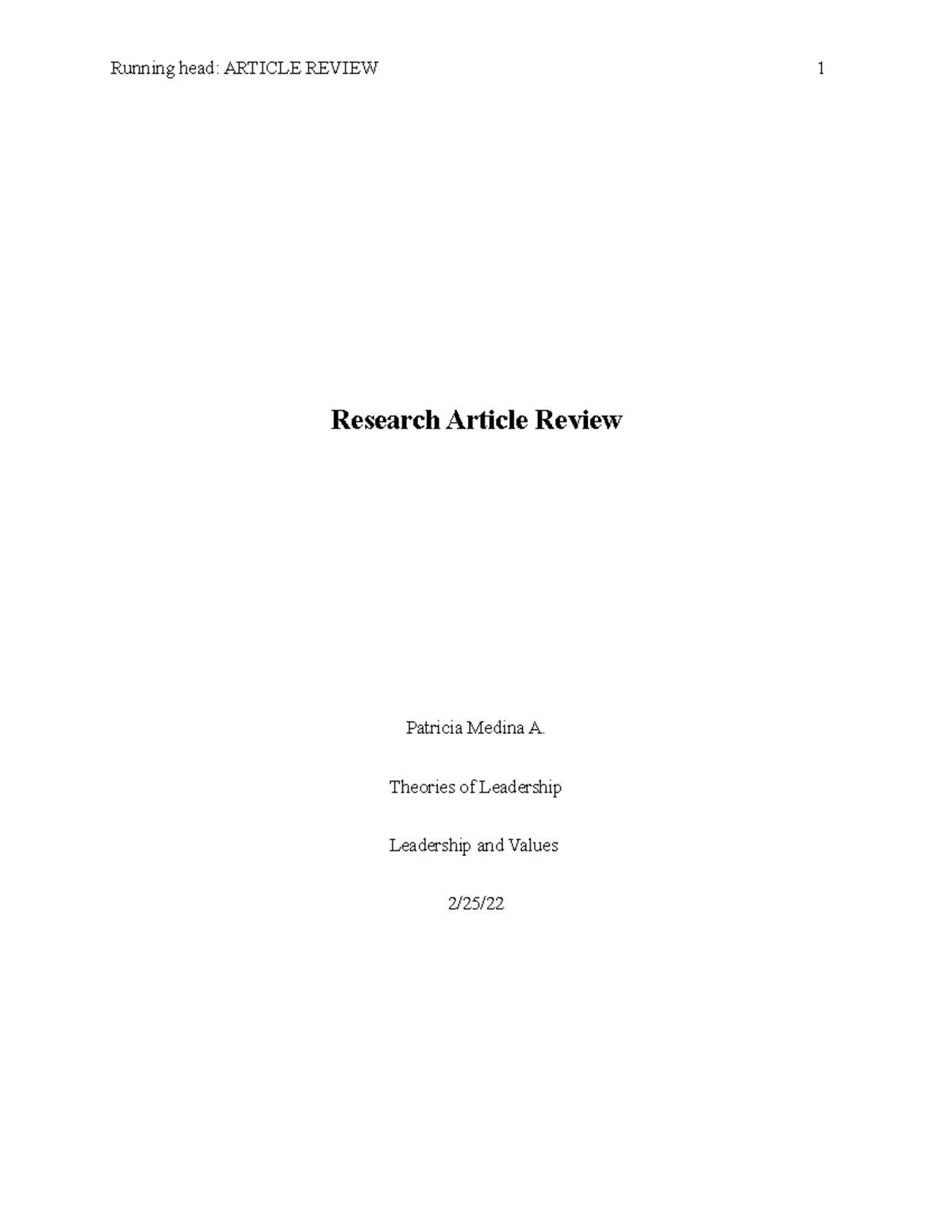 Research Article Review-1 - Running head: ARTICLE REVIEW 1 Research ...