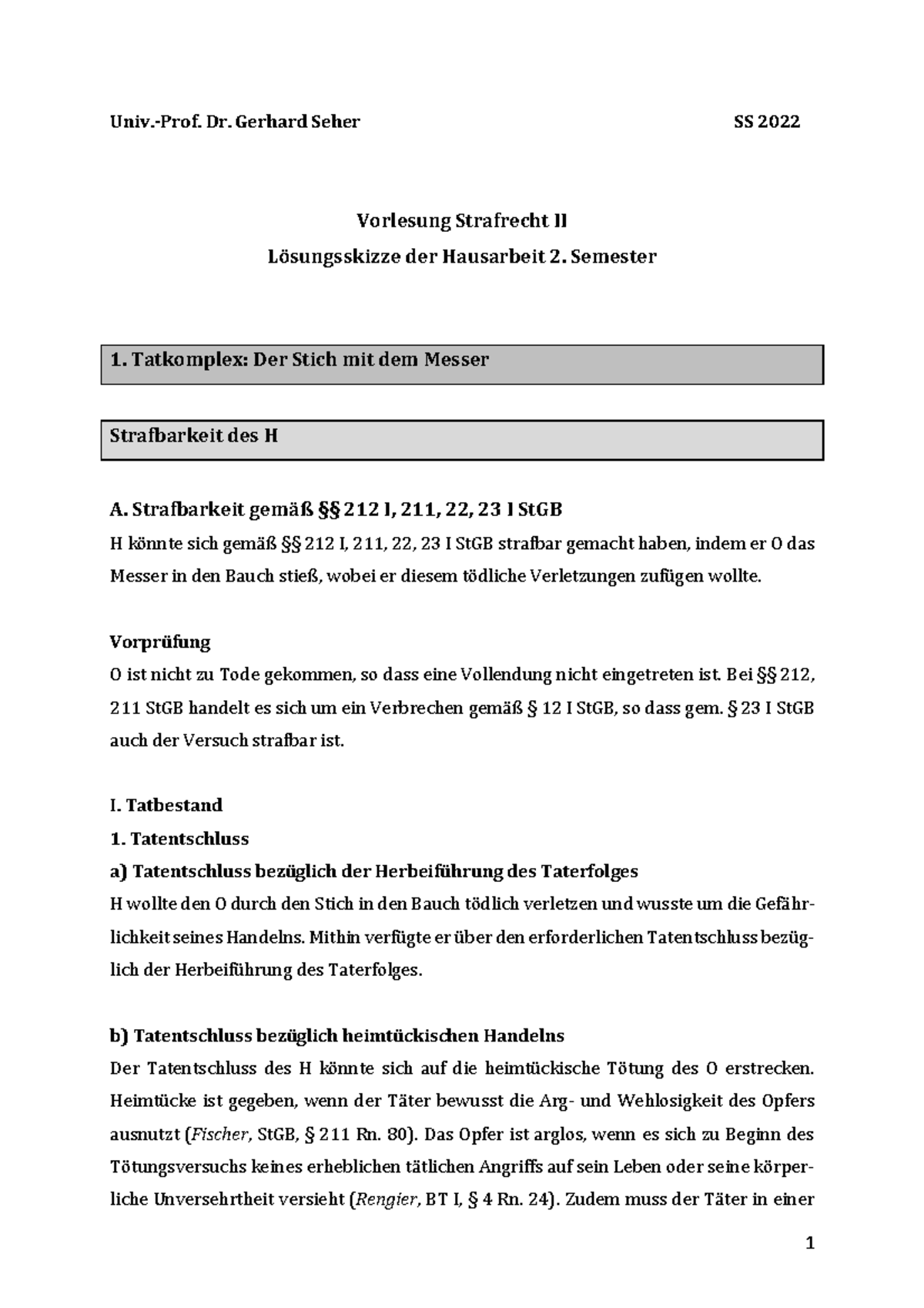 Hausarbeit Strafrecht II Lösungsskizze - Univ.-Prof. Dr. Gerhard Seher ...