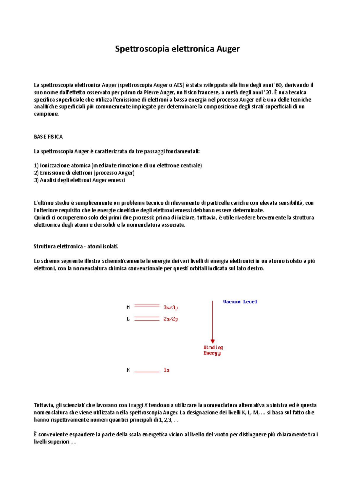 Spettroscopia elettronica Auger BASE FISICA La spettroscopia Auger
