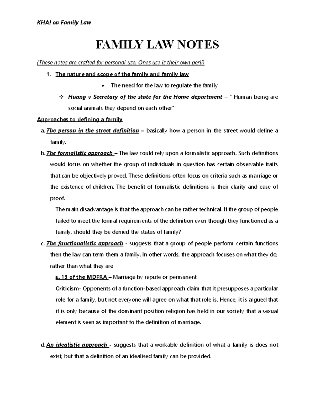 Family law and the definition - FAMILY LAW NOTES (These notes are ...