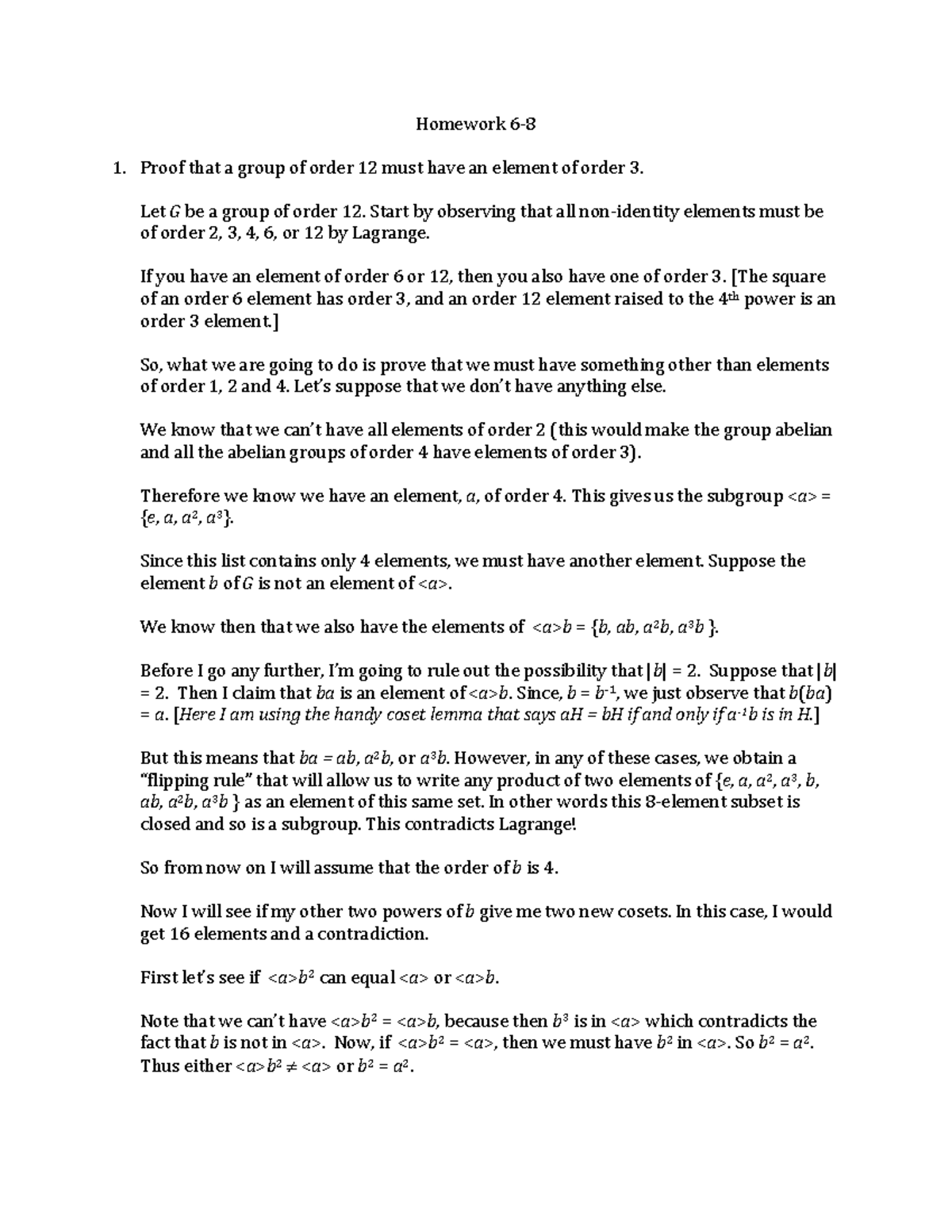 Math 543 HW6-7Solns - Homework 1. Proof that a group of order 12 must ...