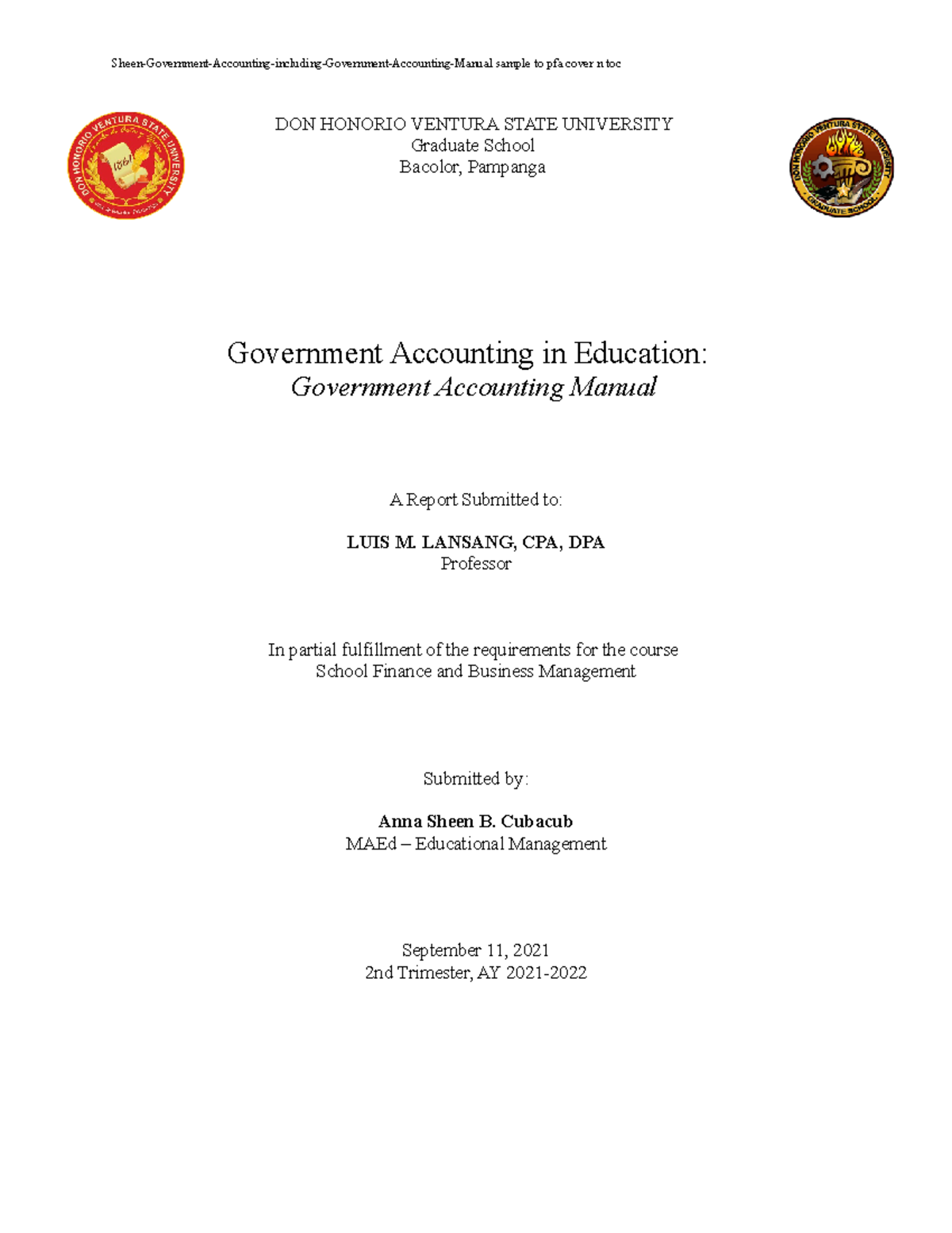 Cubacub Sheen Government Accounting including Government Accounting