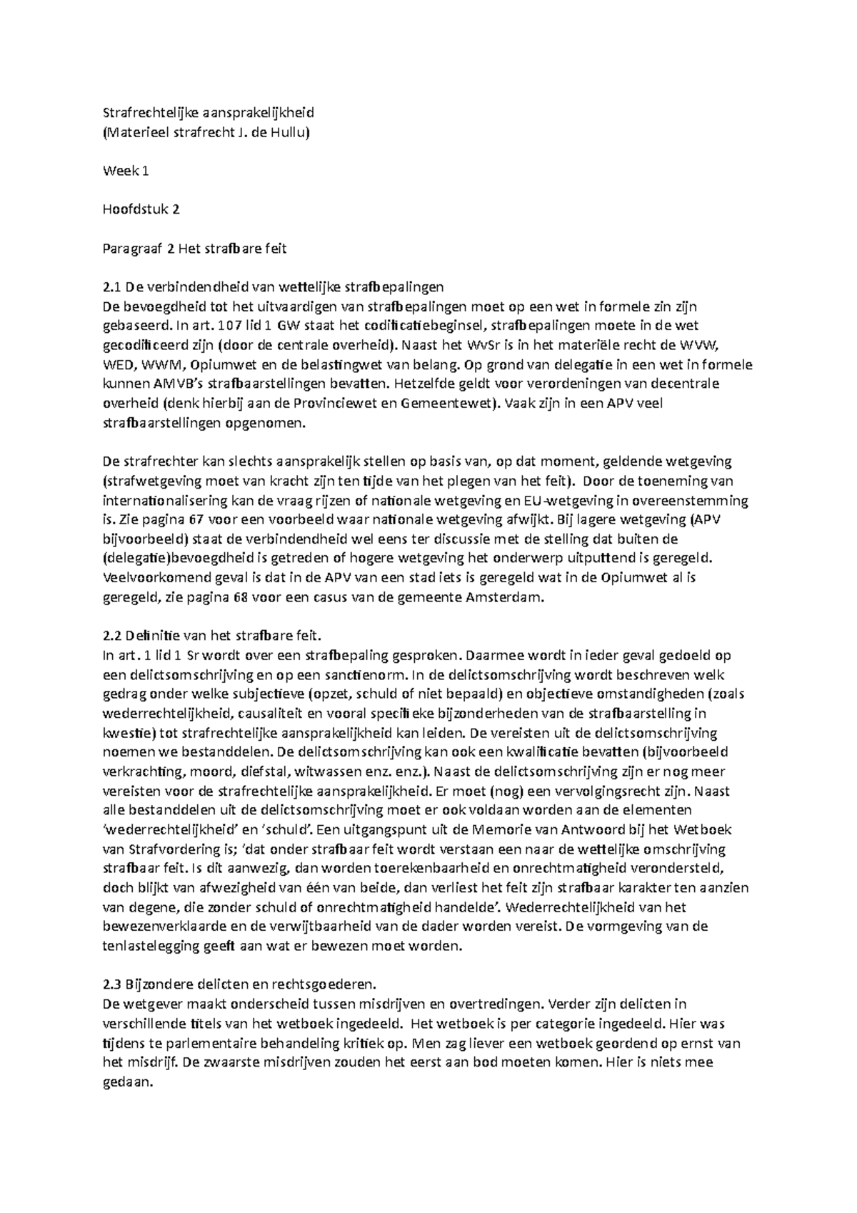 Samenvatting J. De Hullu Materieel Strafrecht H1 Tot En Met Paragraaf 5 ...