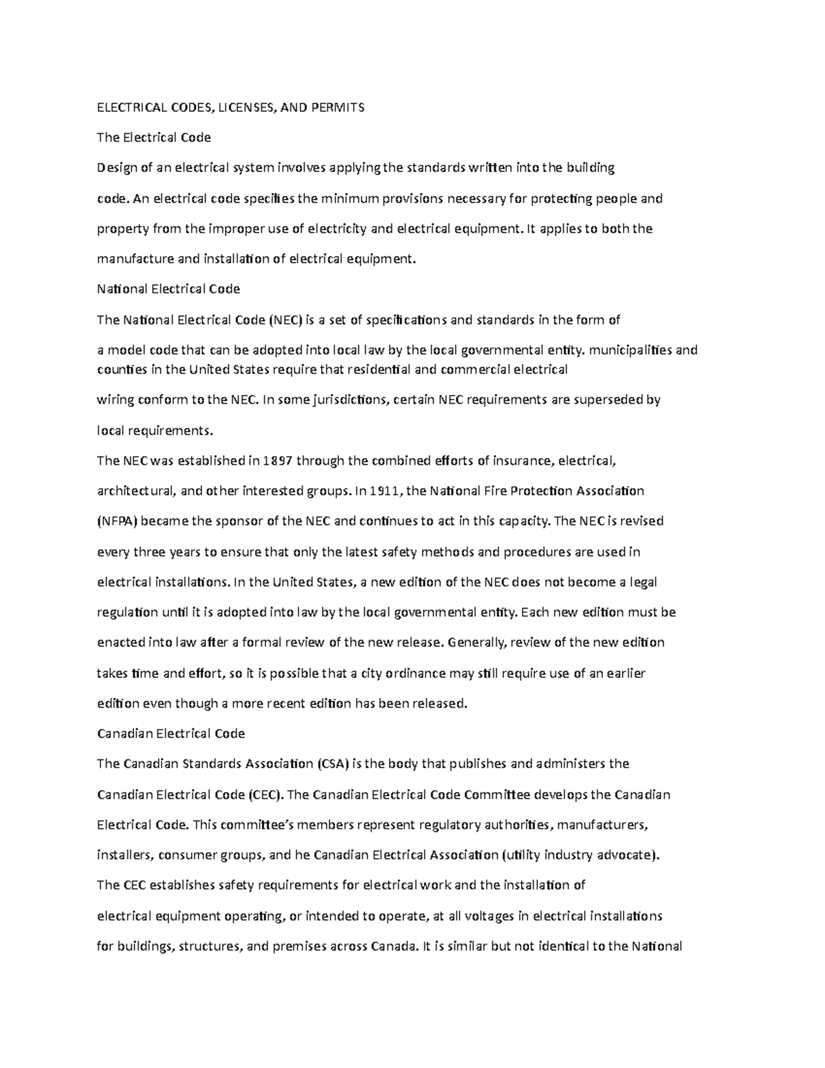 Doc22lecinsing ELECTRICAL CODES, LICENSES, AND PERMITS The