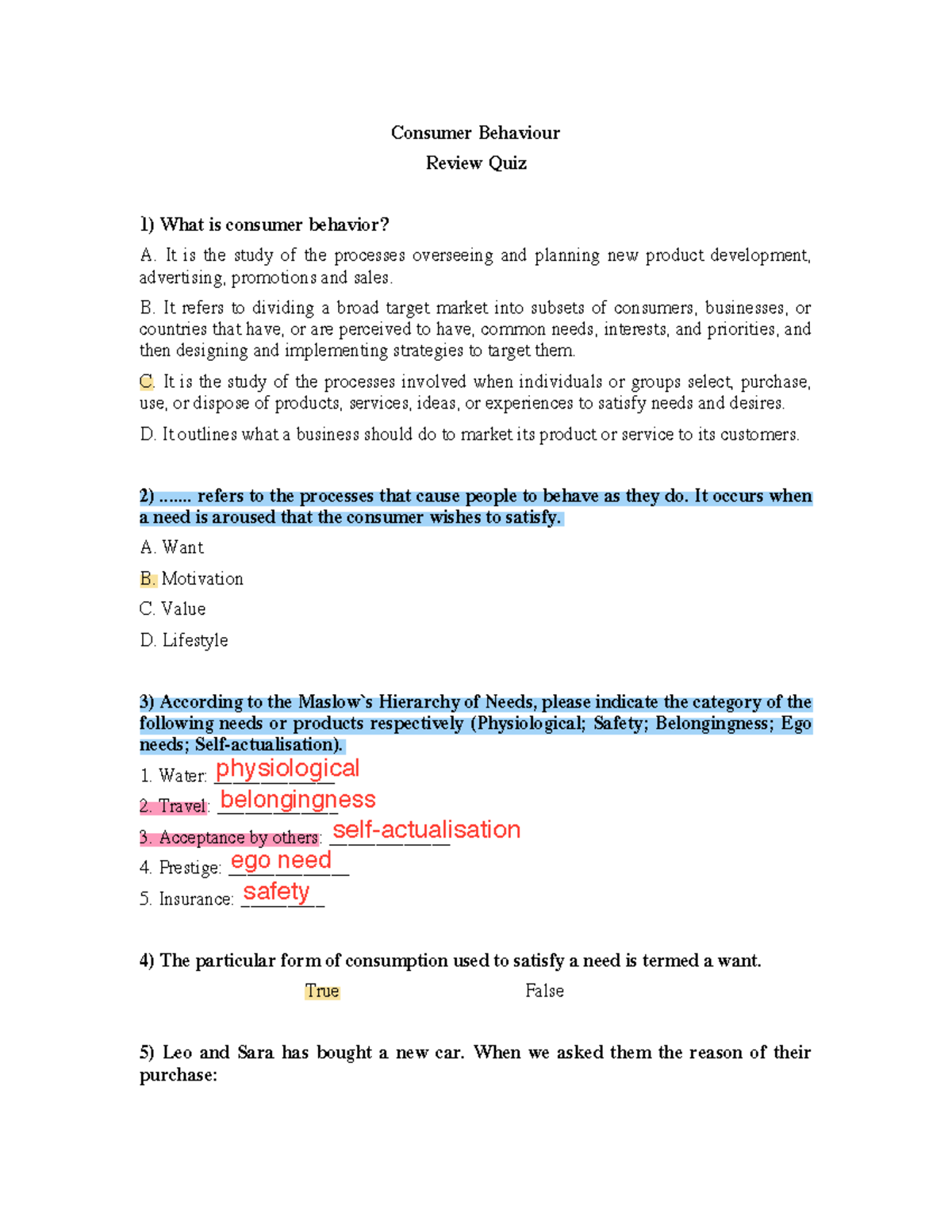 FinalExamCB Examen pratique pour s'entrainer Consumer Behaviour