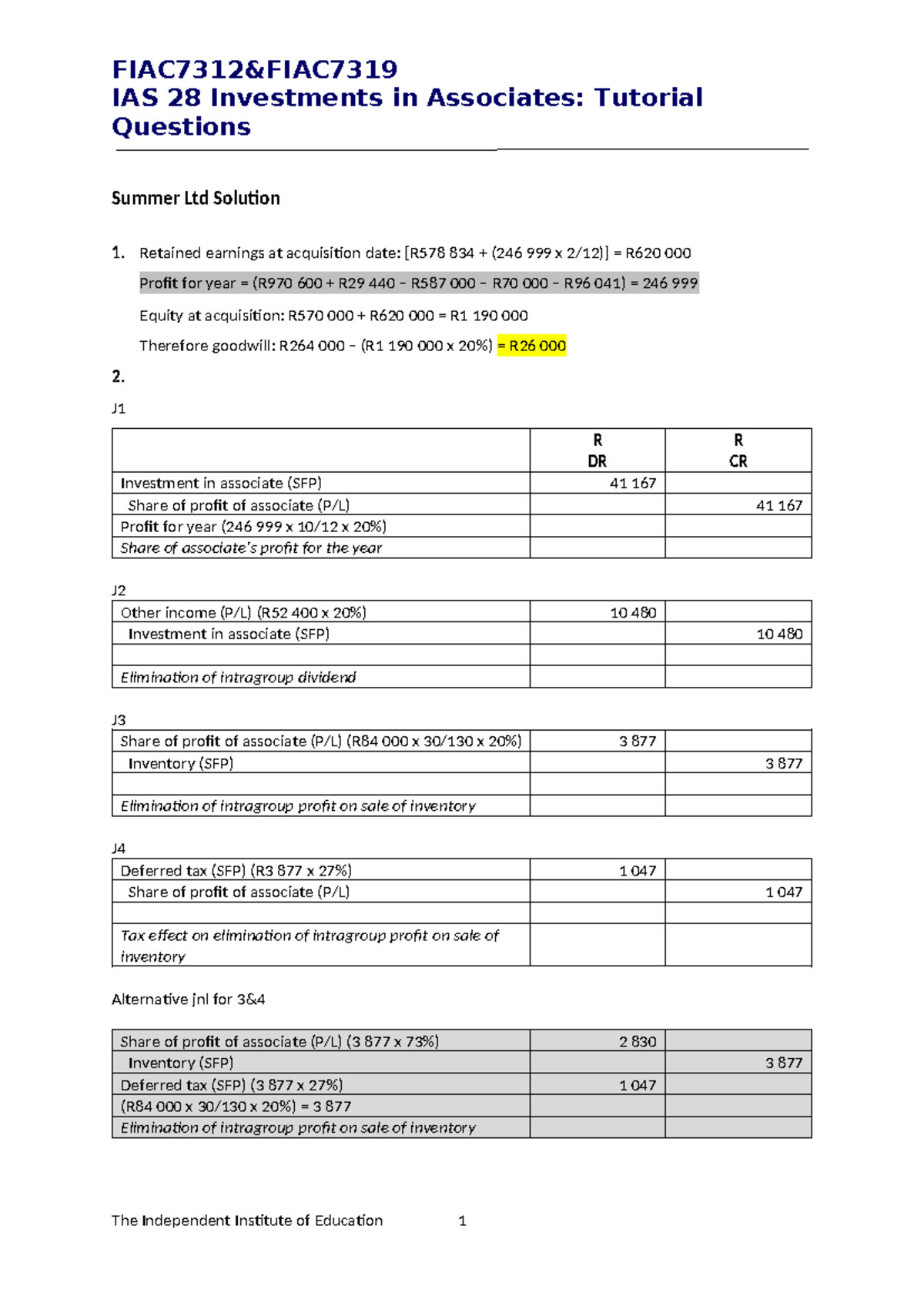 Summer Ltd solution - FIAC7312&FIAC IAS 28 Investments in Associates ...