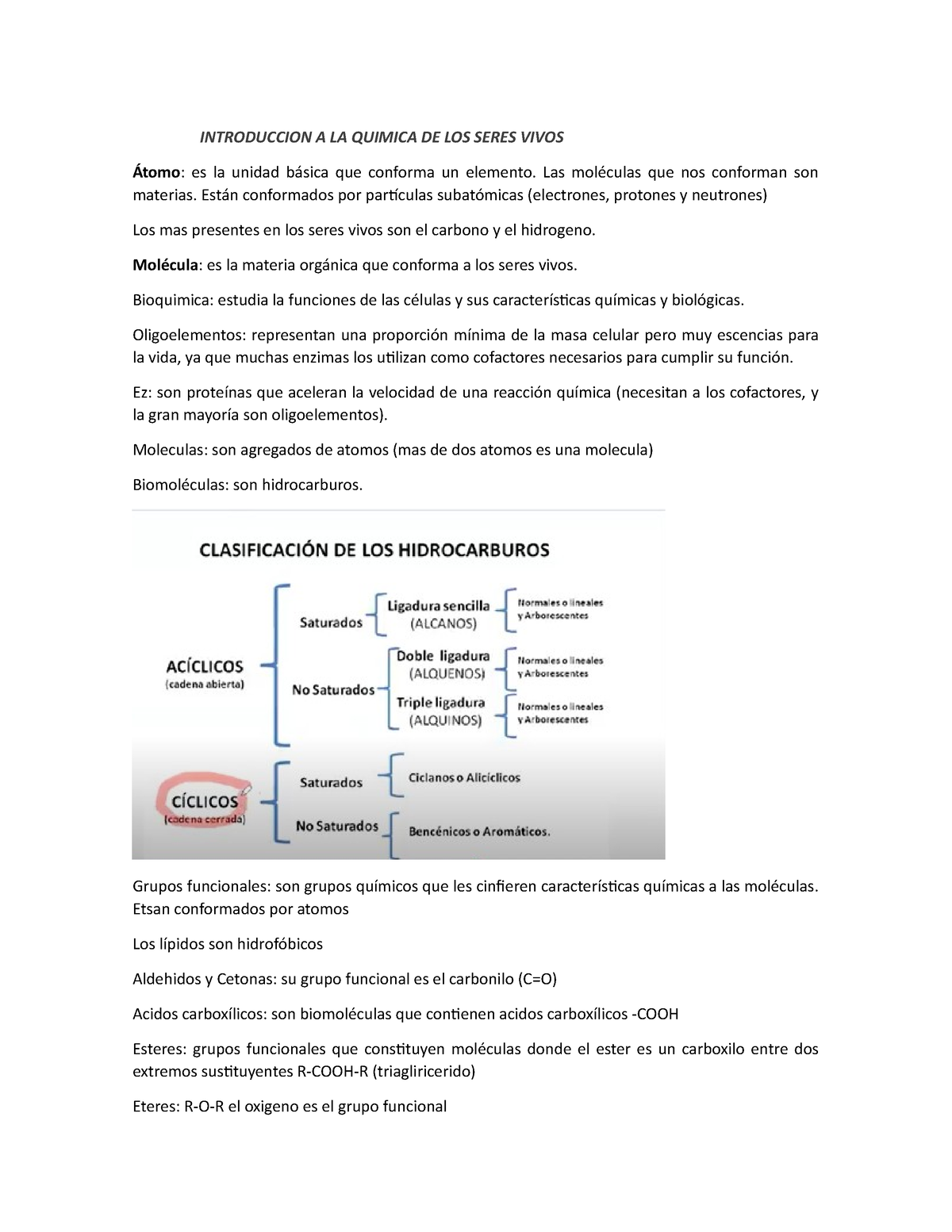 Resumen Bioqui - INTRODUCCION A LA QUIMICA DE LOS SERES VIVOS Átomo: Es ...