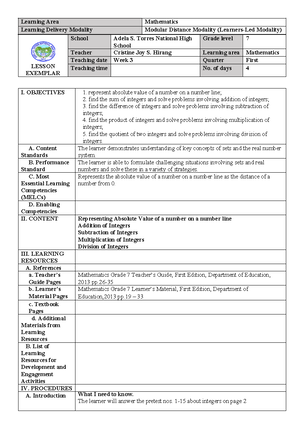 Math 7 - Performance Task for Grade 7 Math - PERFORMANCE TASK GRASPS ...