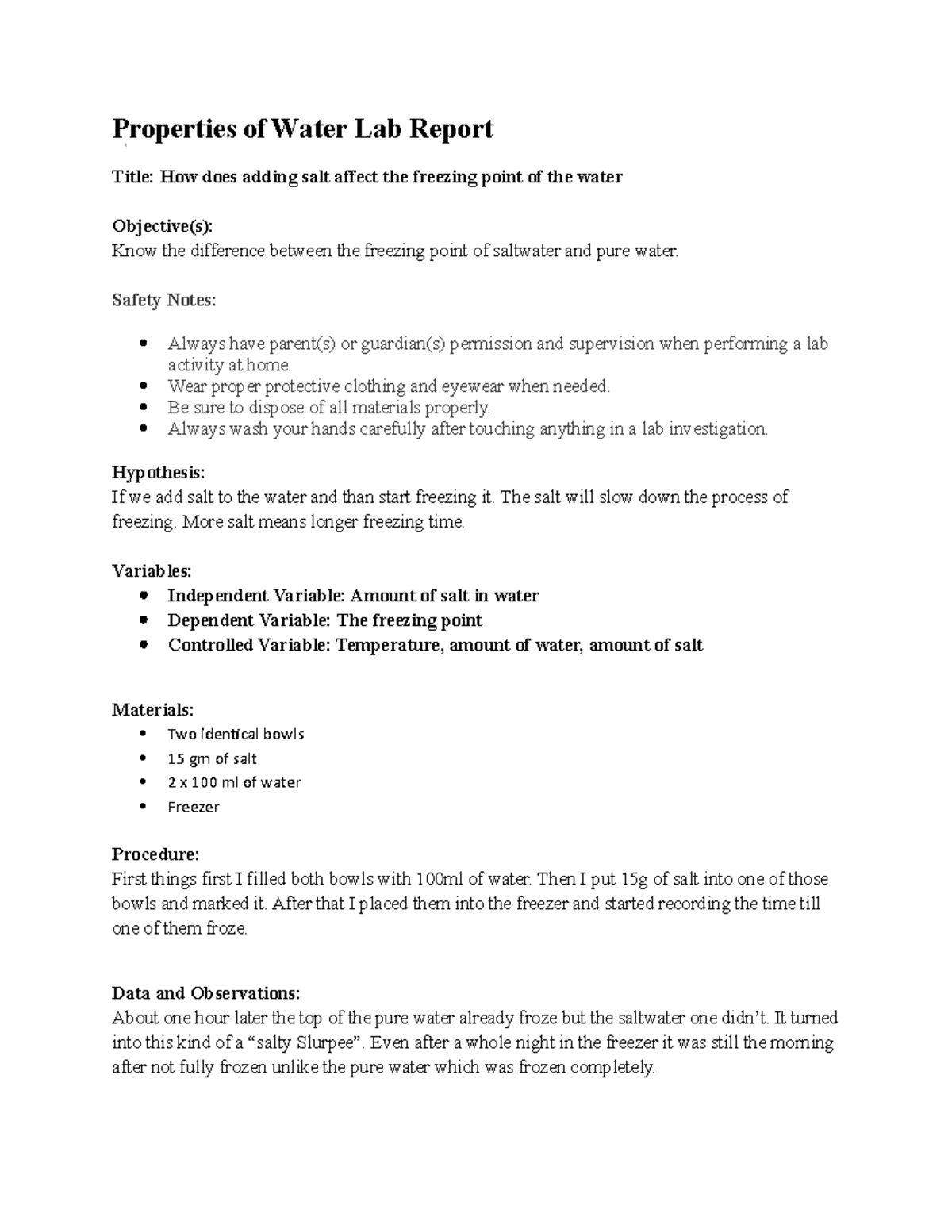 02 01 properties of water lab report Properties of Water Lab Report