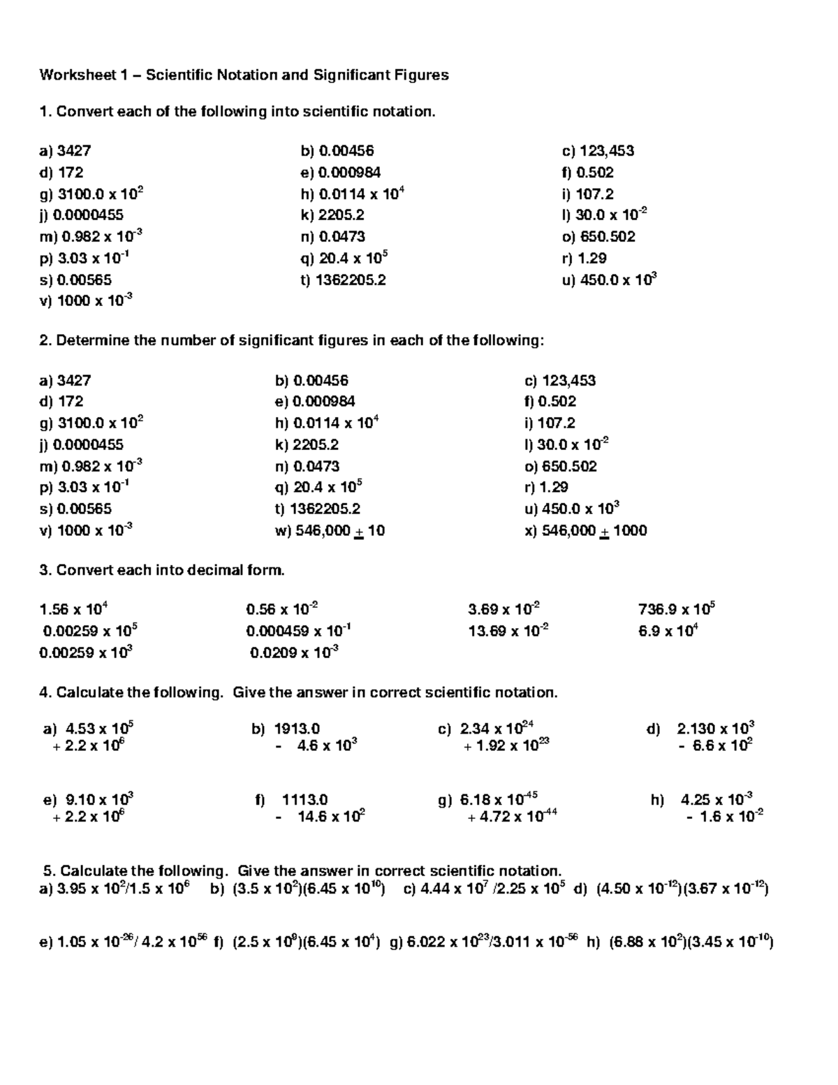 How Many Significant Figures Worksheet