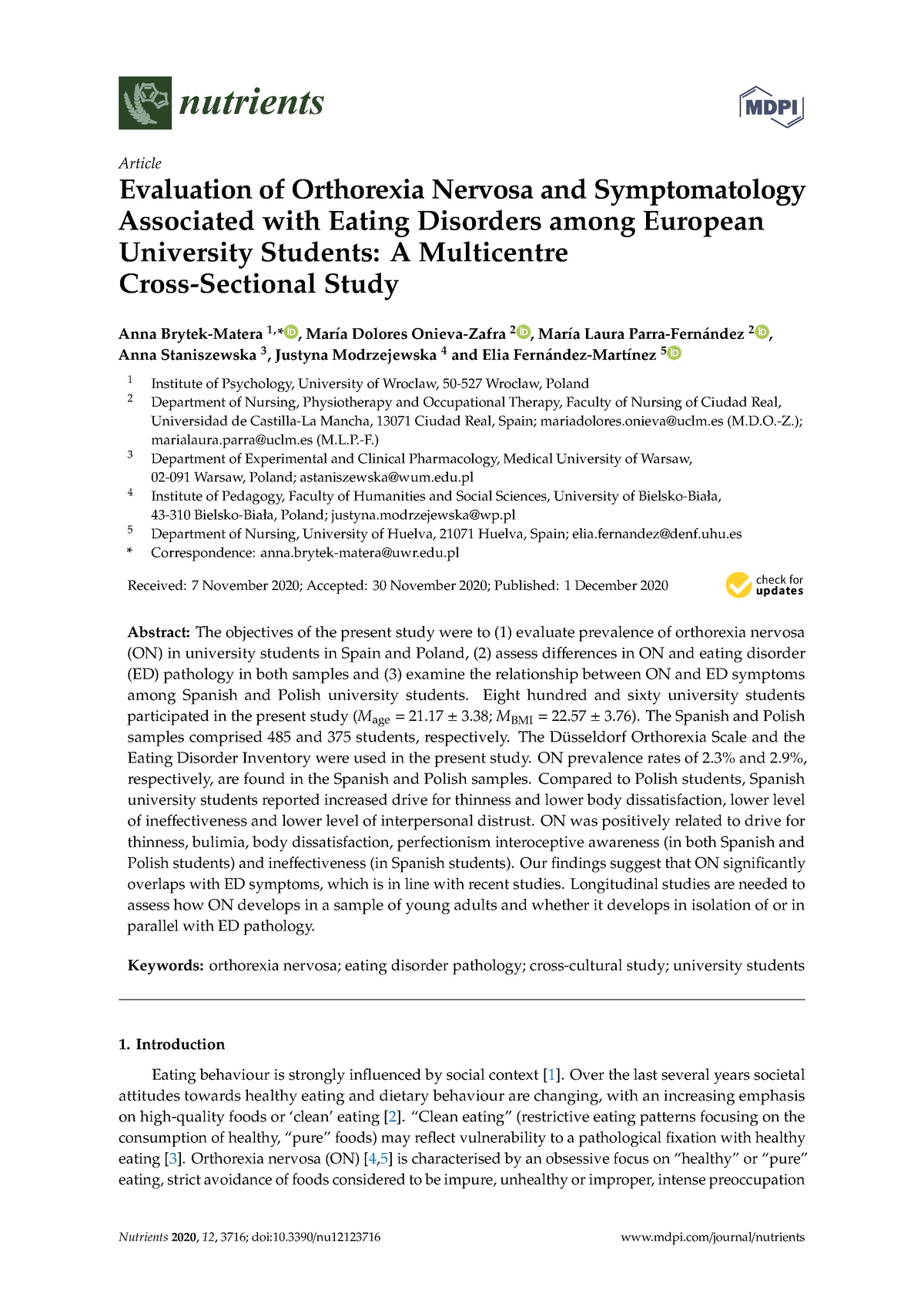 Nutrients 12 03716 v2 - 133534 - nutrients Article Evaluation of ...