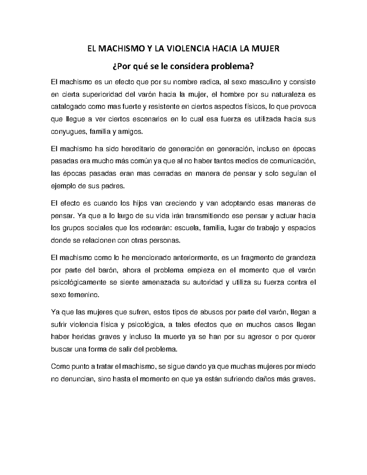 EL Machismo Y LA Violencia Hacia LA Mujer - EL MACHISMO Y LA VIOLENCIA ...