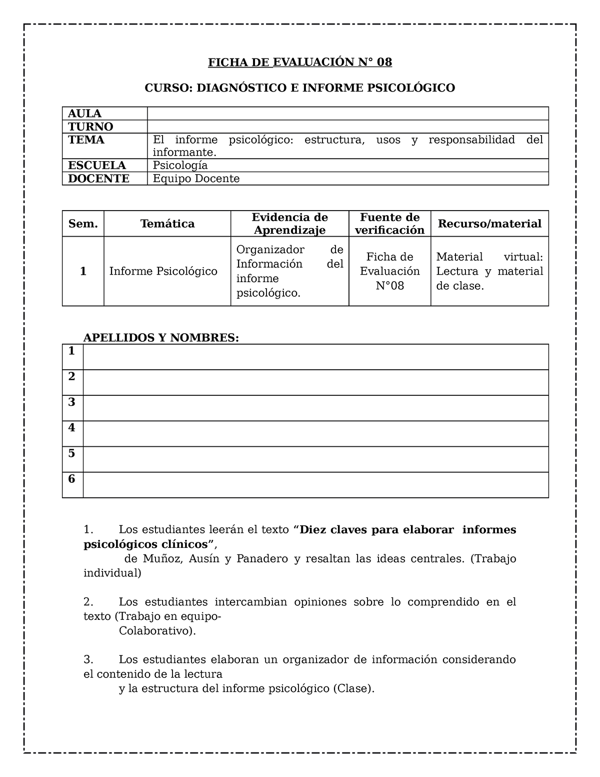 Ficha De Evaluación N° 08 Ficha De EvaluaciÓn N° 08 Curso