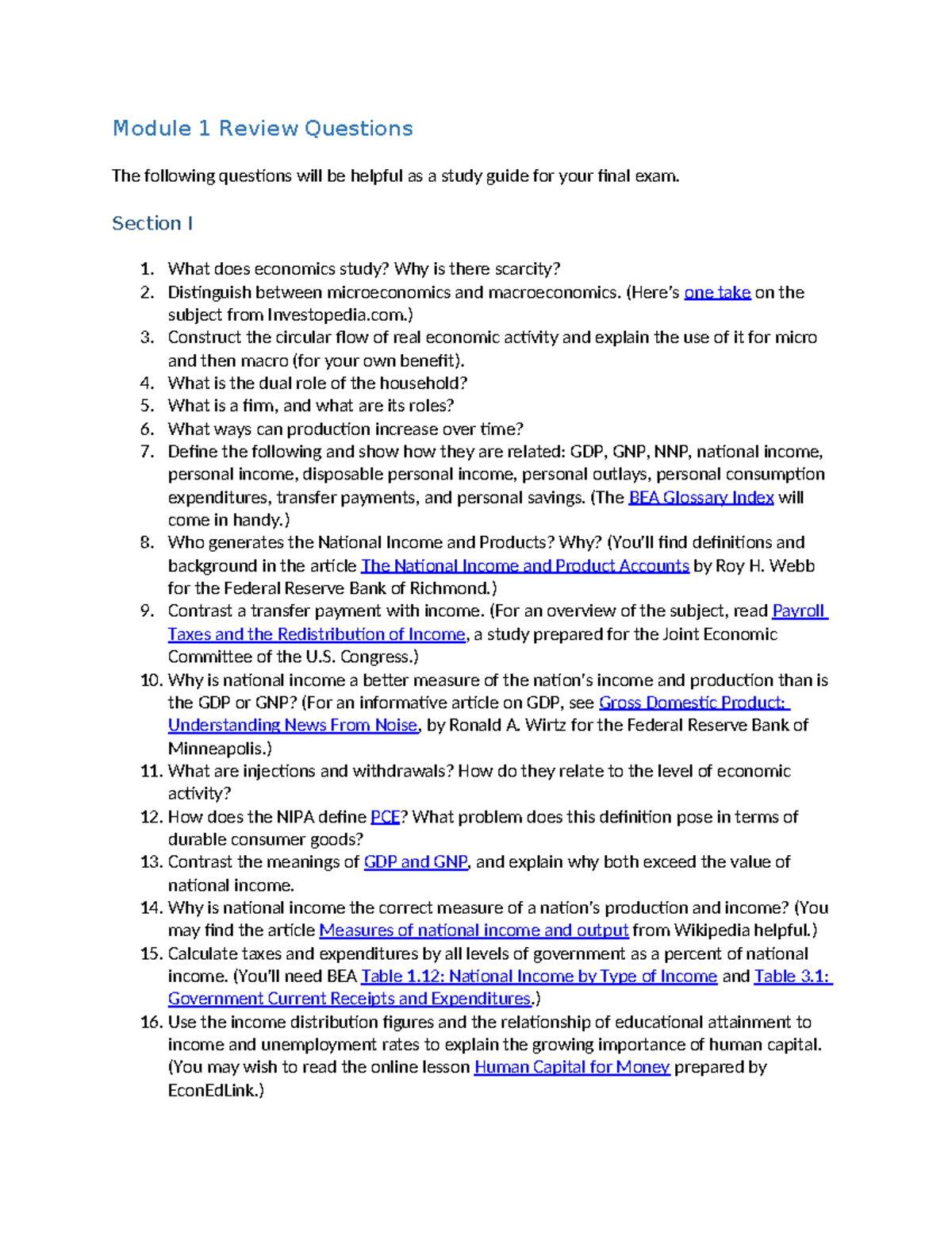 Module 1 Review Questions Module 1 Review Questions The following