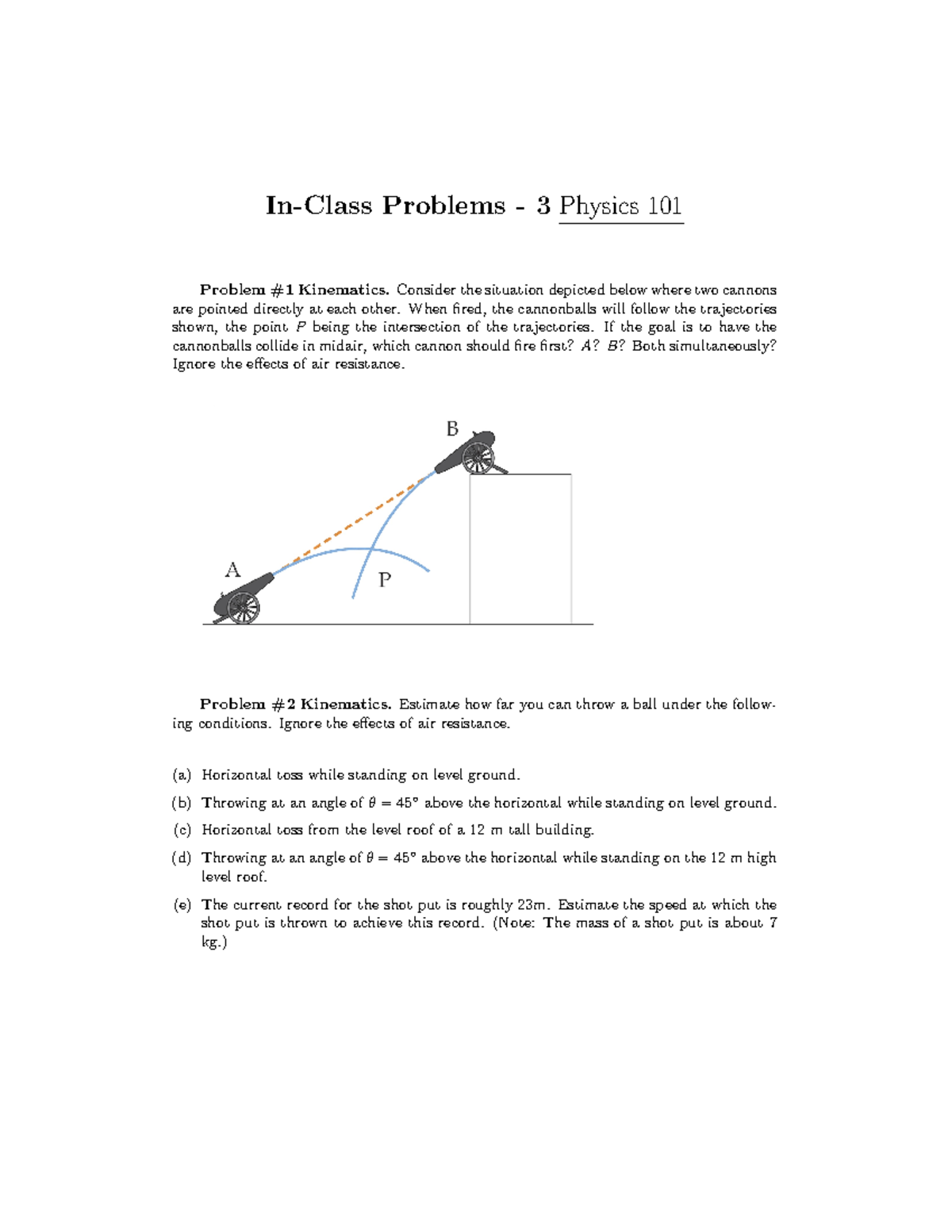 In-Class Problems 03 - Problems 3 Physics 101 Problem Kinematics ...