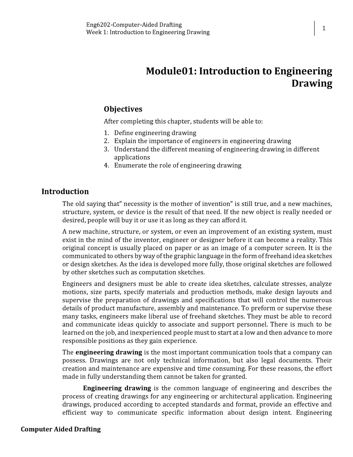 Week 1 Introduction To Engineering Drawing - Week 1: Introduction To ...