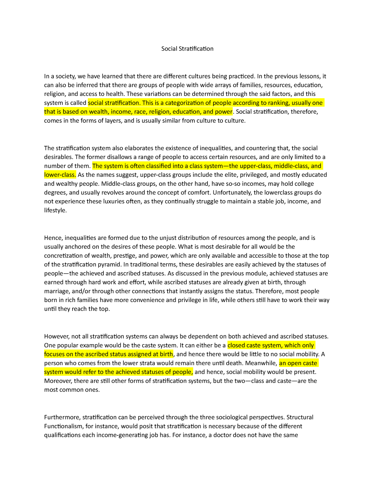 Different Types Of Social Stratification Social Stratification In A 