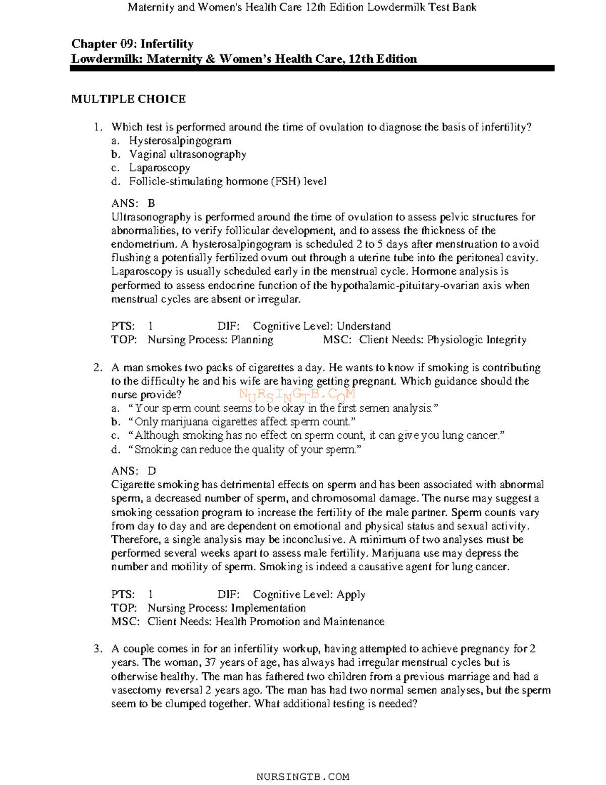 09 - Notes - NURSINGTB Chapter 09: Infertility Lowdermilk: Maternity ...