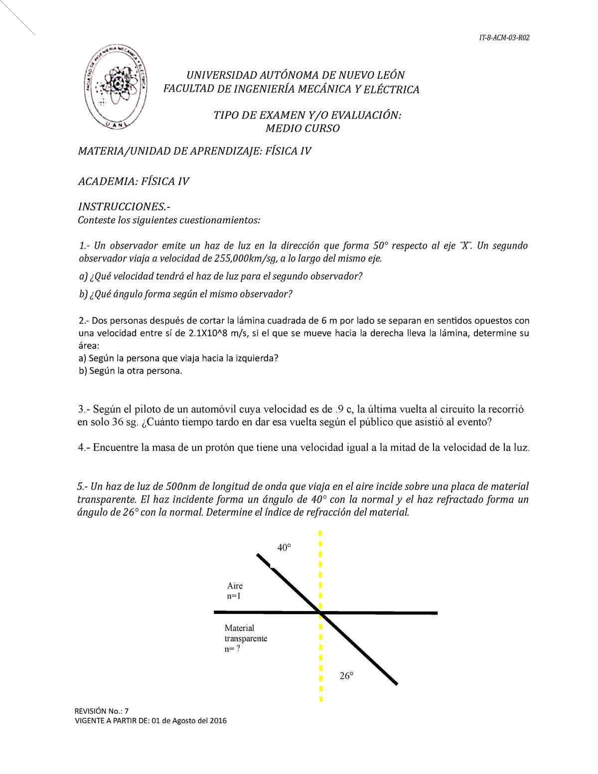 Examen De Medio Curso Física IV TIPO B 2 - IT-8-ACM-03-R UNIVERSIDAD ...