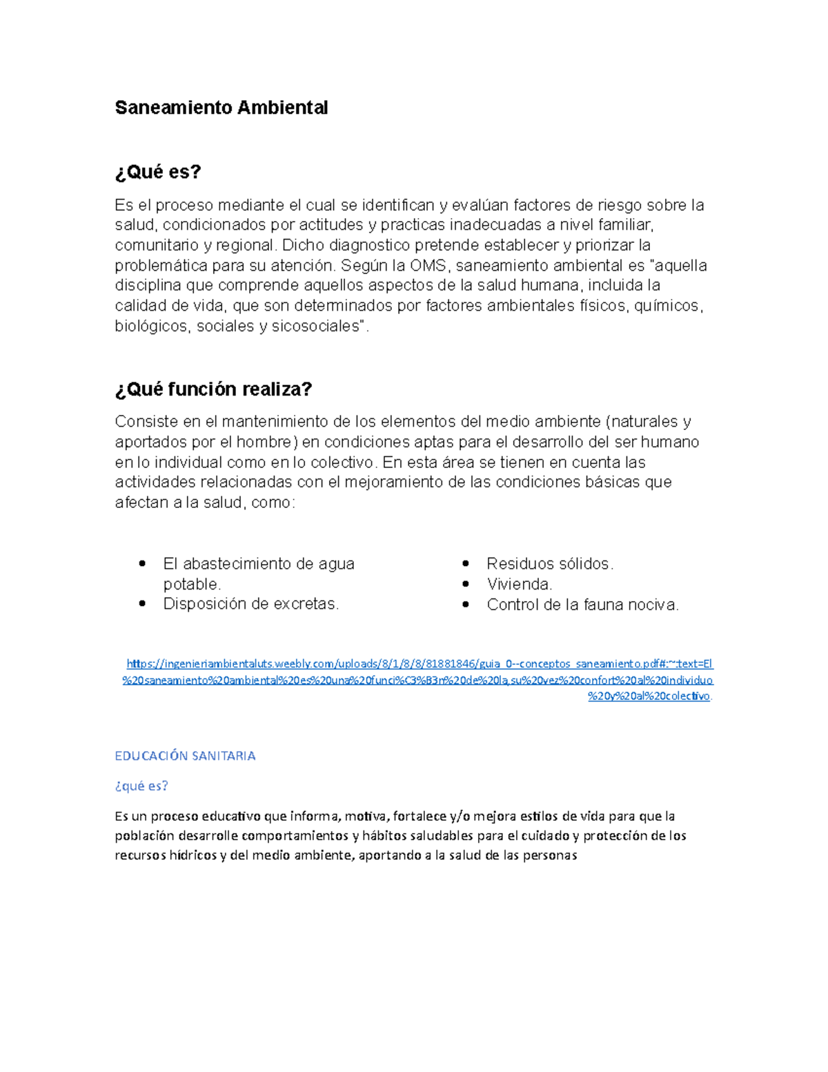 Funciones Esenciales De La Salud Pública Saneamiento Ambiental ¿qué Es Es El Proceso Mediante