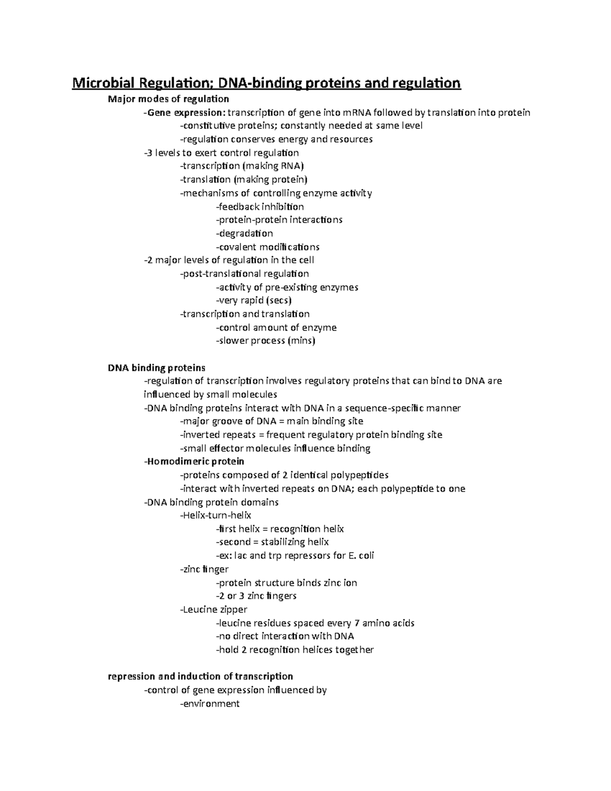 Phys Of Microbes Lecture 4 5 Notes Microbial Regulation Dna Binding