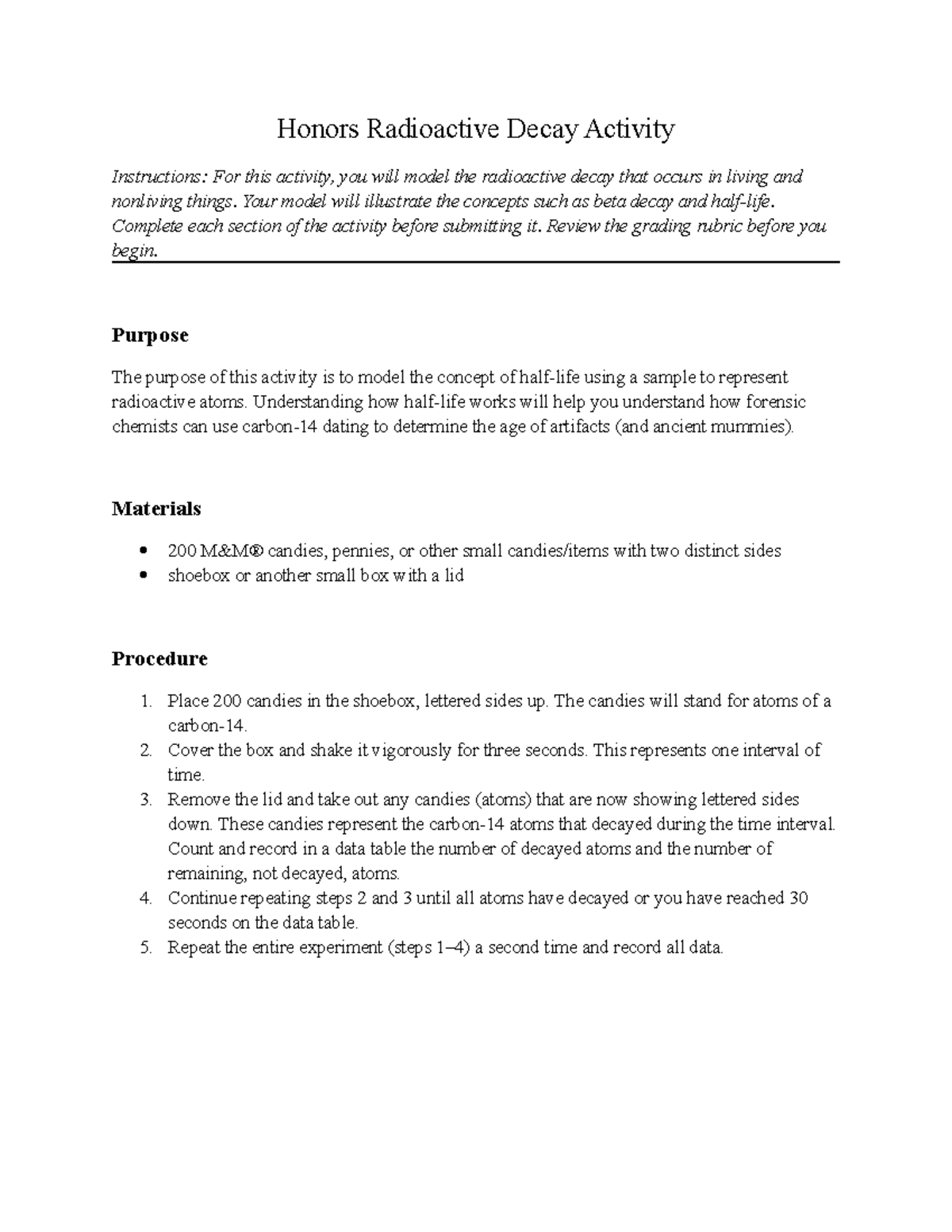 Activity worksheet - FLVS reactions in our world lab - Honors ...