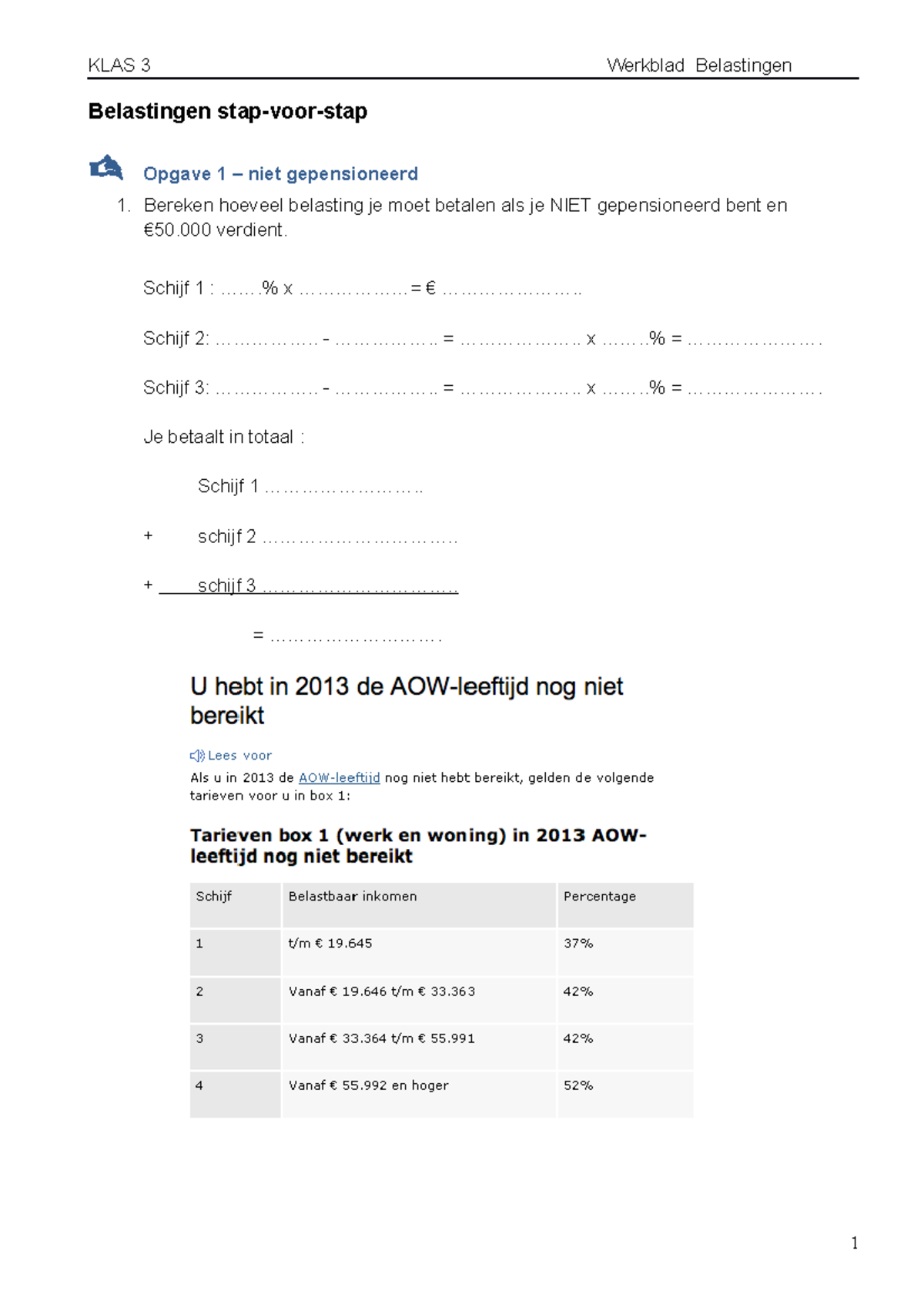 H3 - Belastingen-1 - Sj Shs S - KLAS 3 Werkblad Belastingen Belastingen ...
