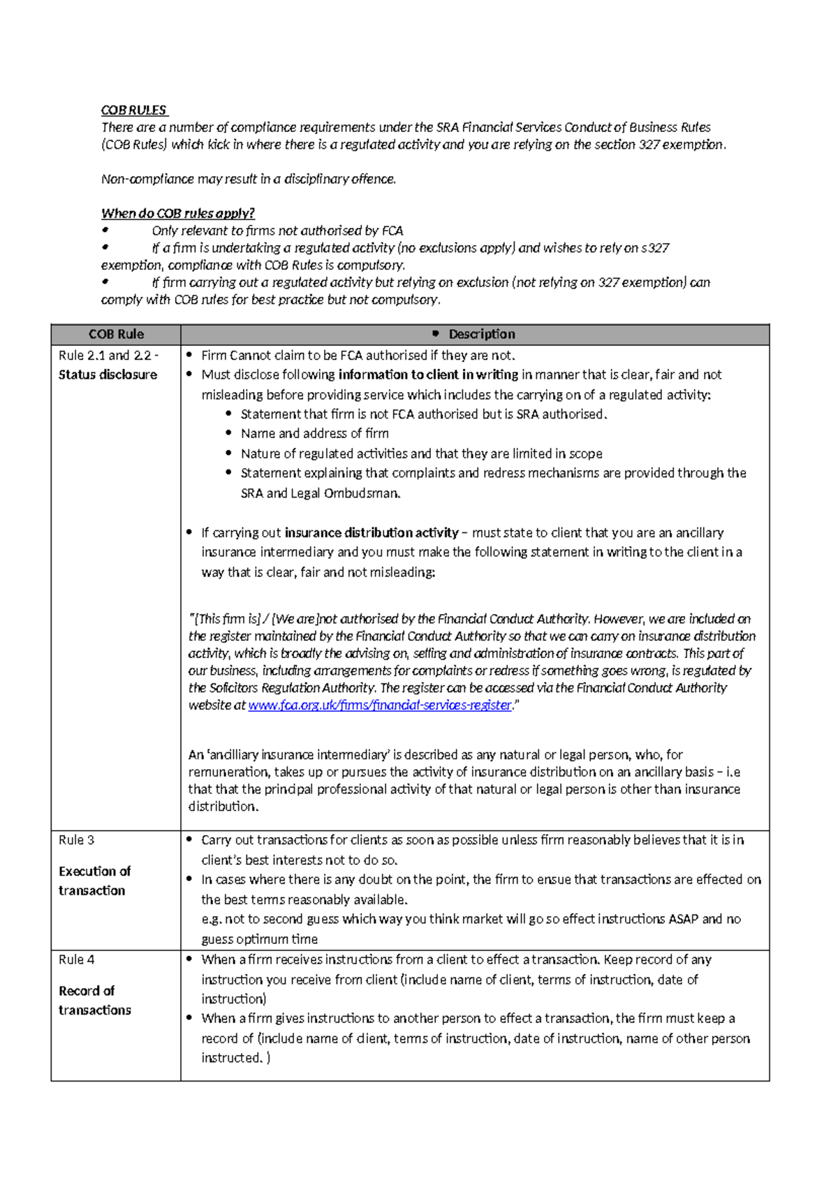 COB Rules - COB RULES There are a number of compliance requirements ...