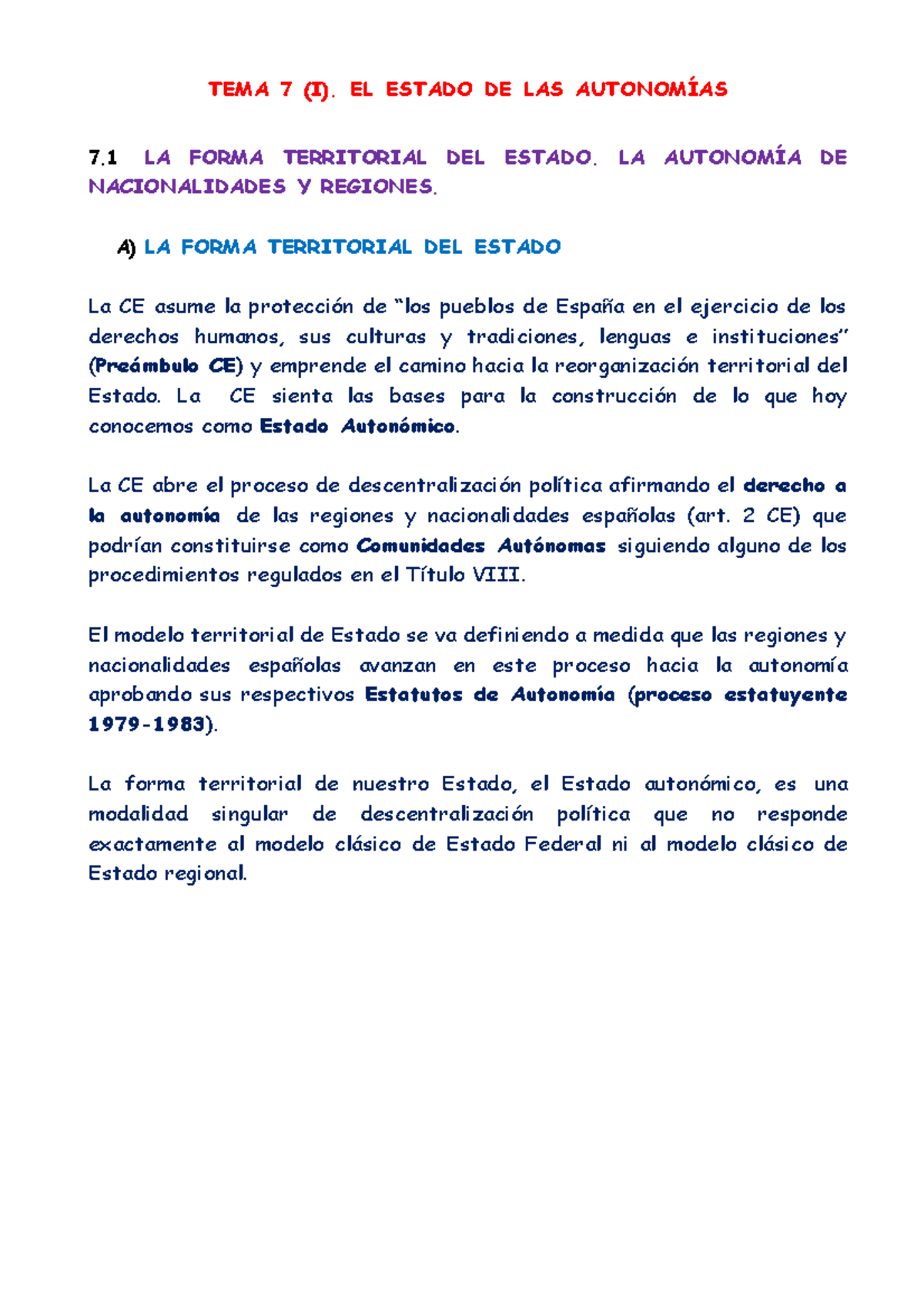 Tema 7 el estado de las autonomias TEMA 7 (I). EL ESTADO DE LAS