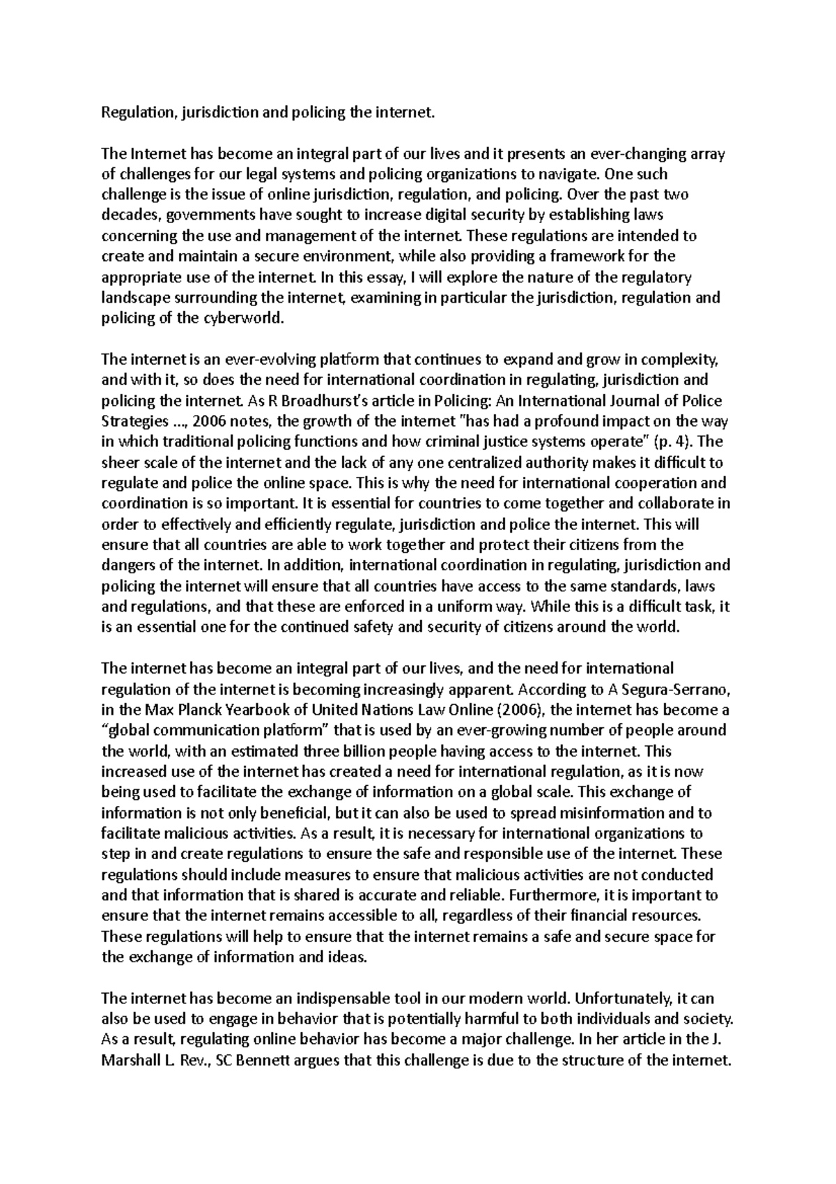 Regulation on Cyber - Regulation, jurisdiction and policing the ...