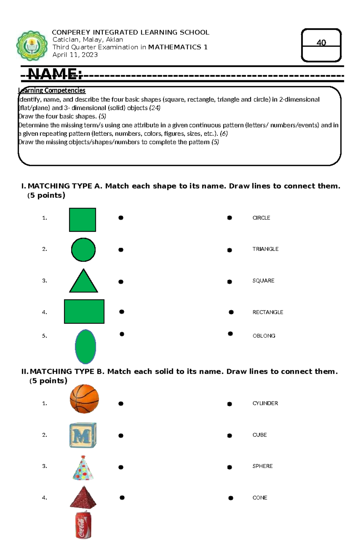 3rdquarterexaminmathgrade 1-230721080105-685f28ec - Learning ...