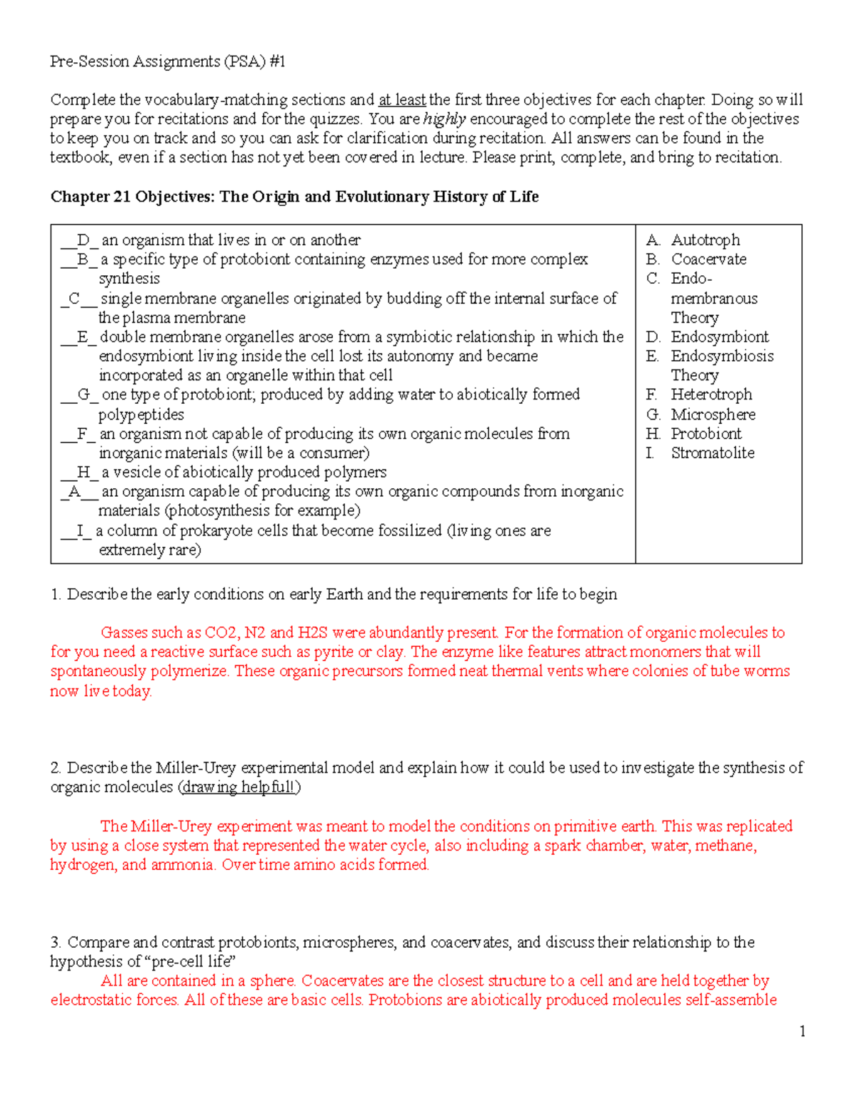 PSA.1 sp18 Chapter 21 Objectives The Origin and Evolutionary History