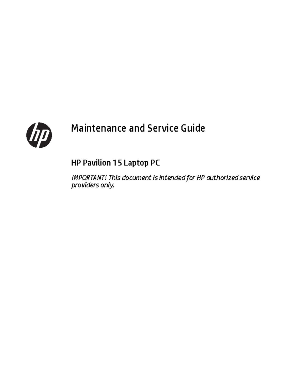 Manual LapTop HP Maintenance and Service Guide HP Pavilion 15 Laptop