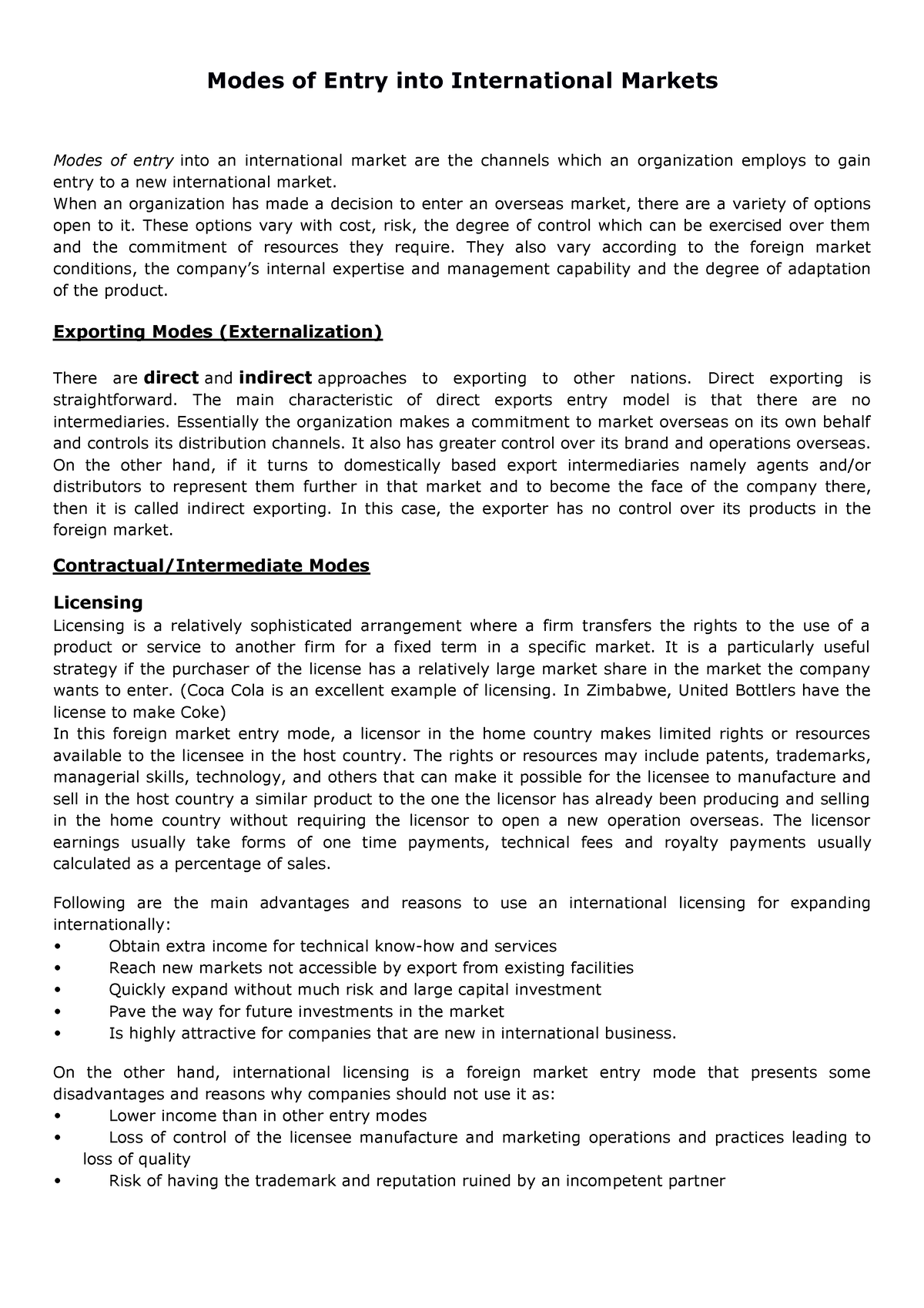 case study modes of entry