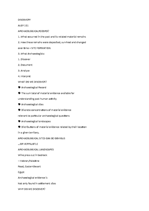 ALGY 101 Notes Week 1-5 - Principles of Archaeology Notes Week 1 ...
