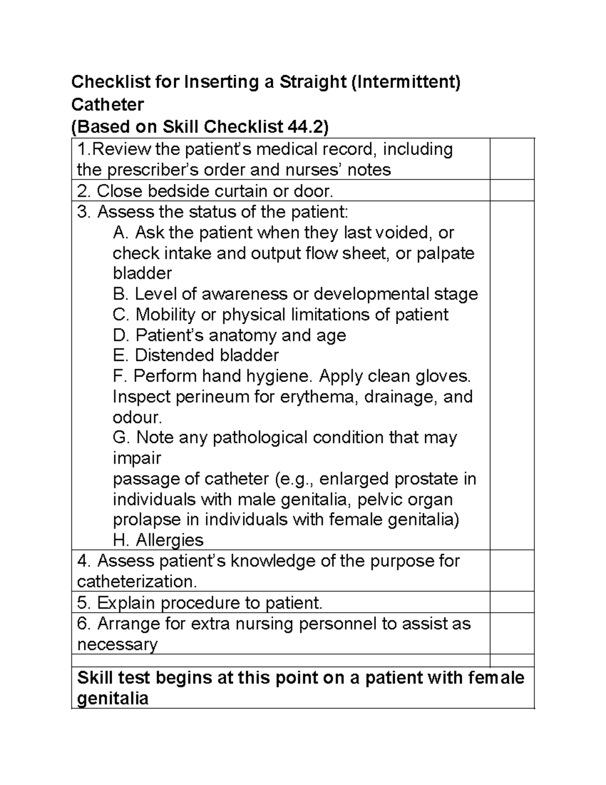 #44.2 Revised Checklist for Inserting a Straight (Intermittent ...