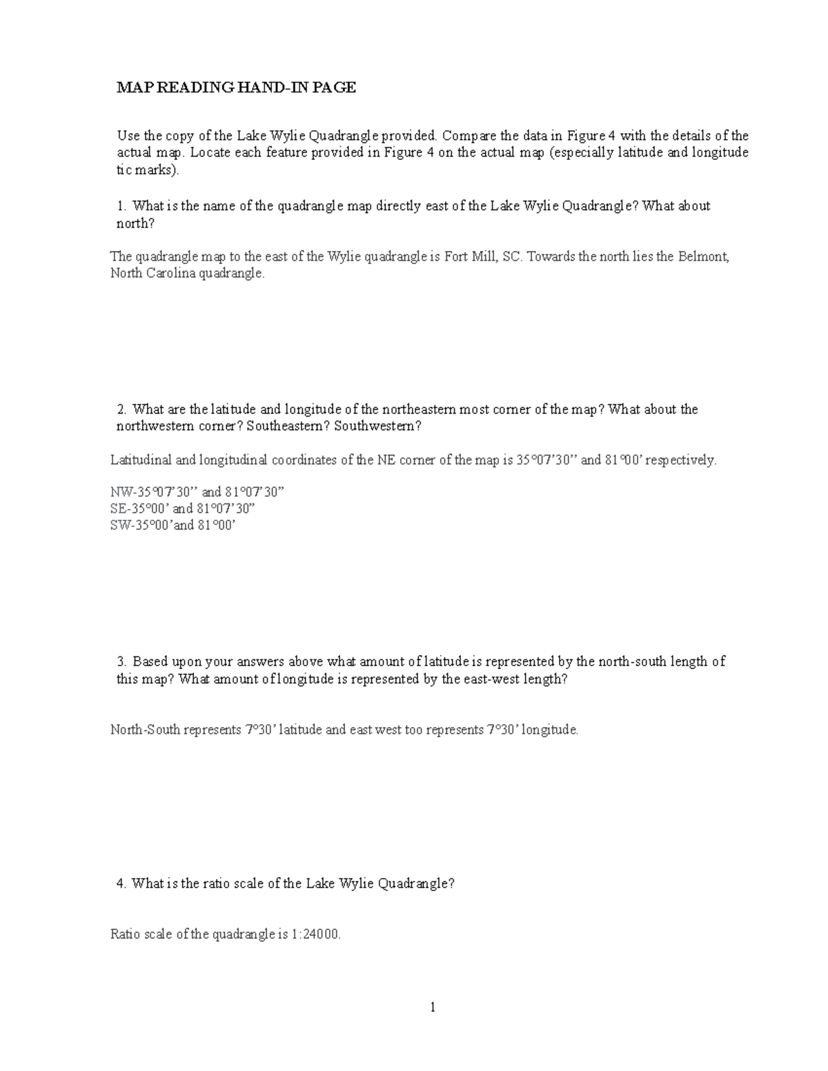 Basic Map Reading Questions 1-1-1 - MAP READING HAND-IN PAGE Use the ...