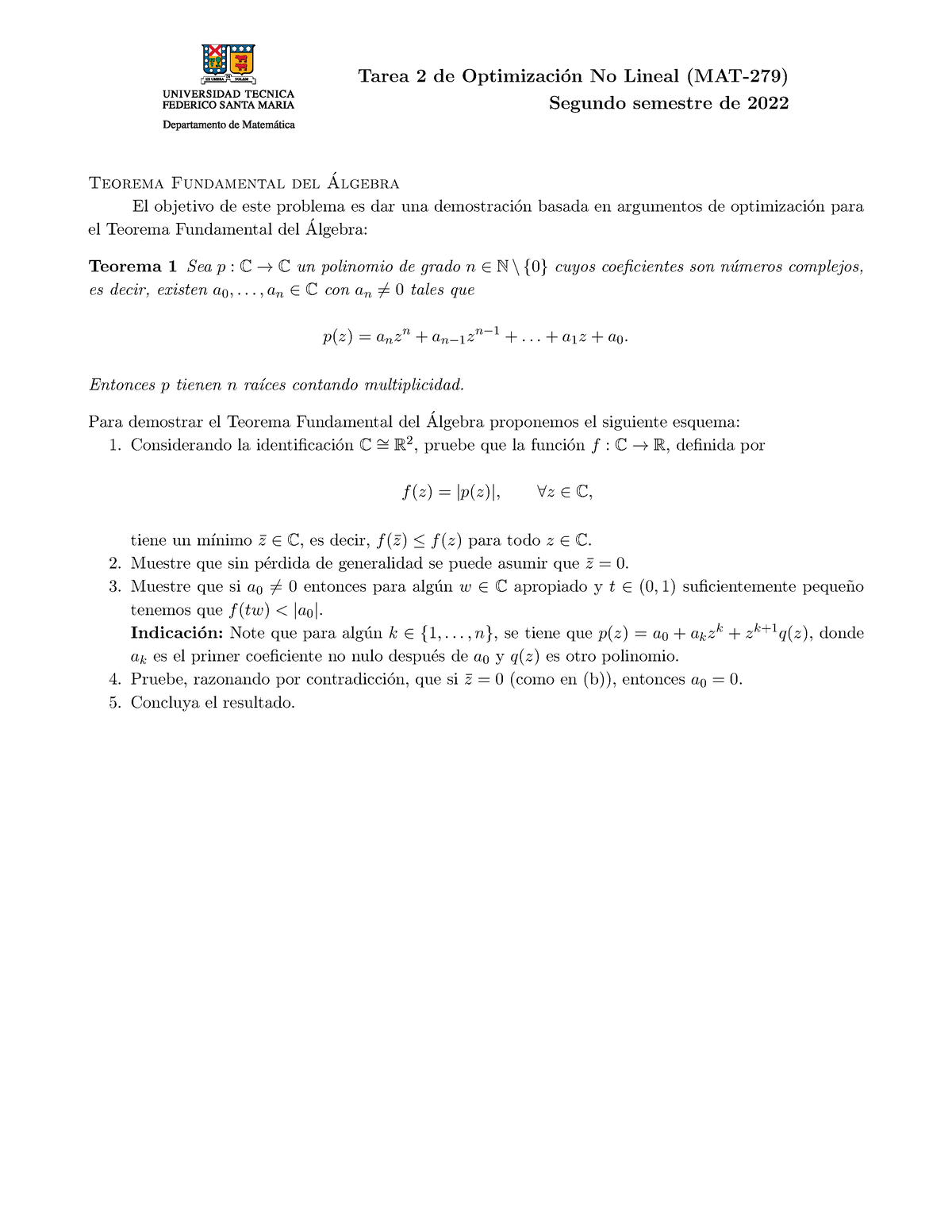 Tarea 2 MAT-229 2022-2 - Tarea 2 De Optimizaci ́on No Lineal (MAT-279 ...