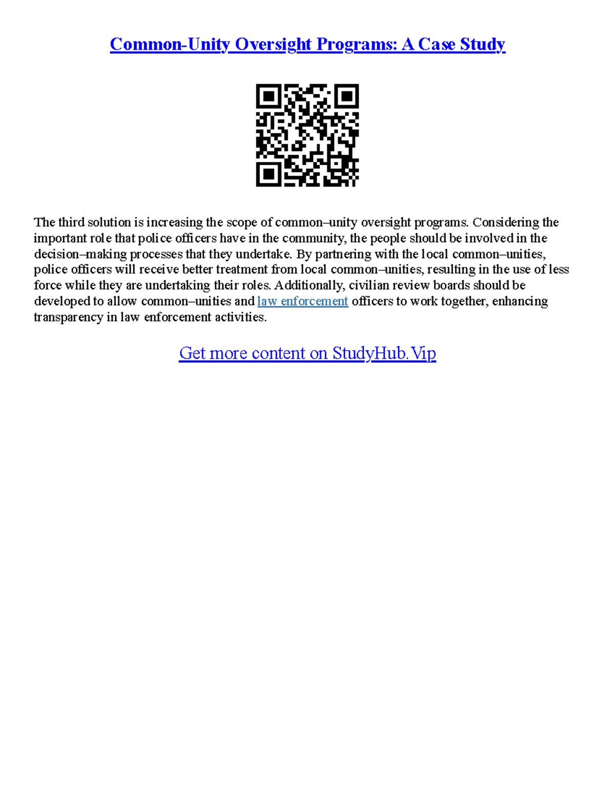 Essay National Unity - Common-Unity Oversight Programs: A Case Study ...