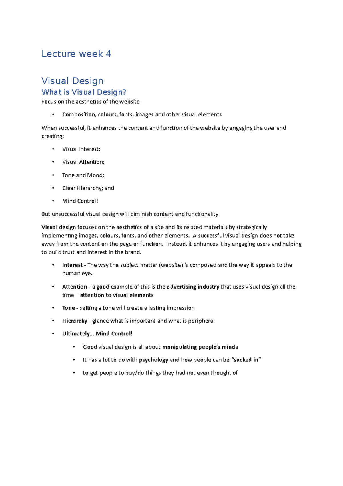 Week 4 lab and lecture notes - Lecture week 4 Visual Design What is ...