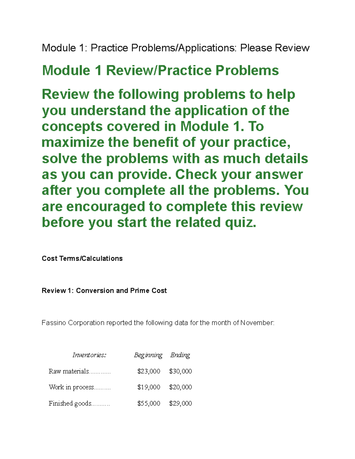 Practice poblems week 1 - Module 1: Practice Problems/Applications ...