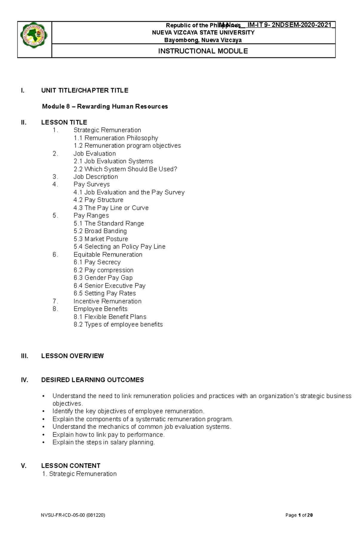 Module-8 - 1. Strategic Remuneration 1.1 Remuneration Philosophy 1.2 ...