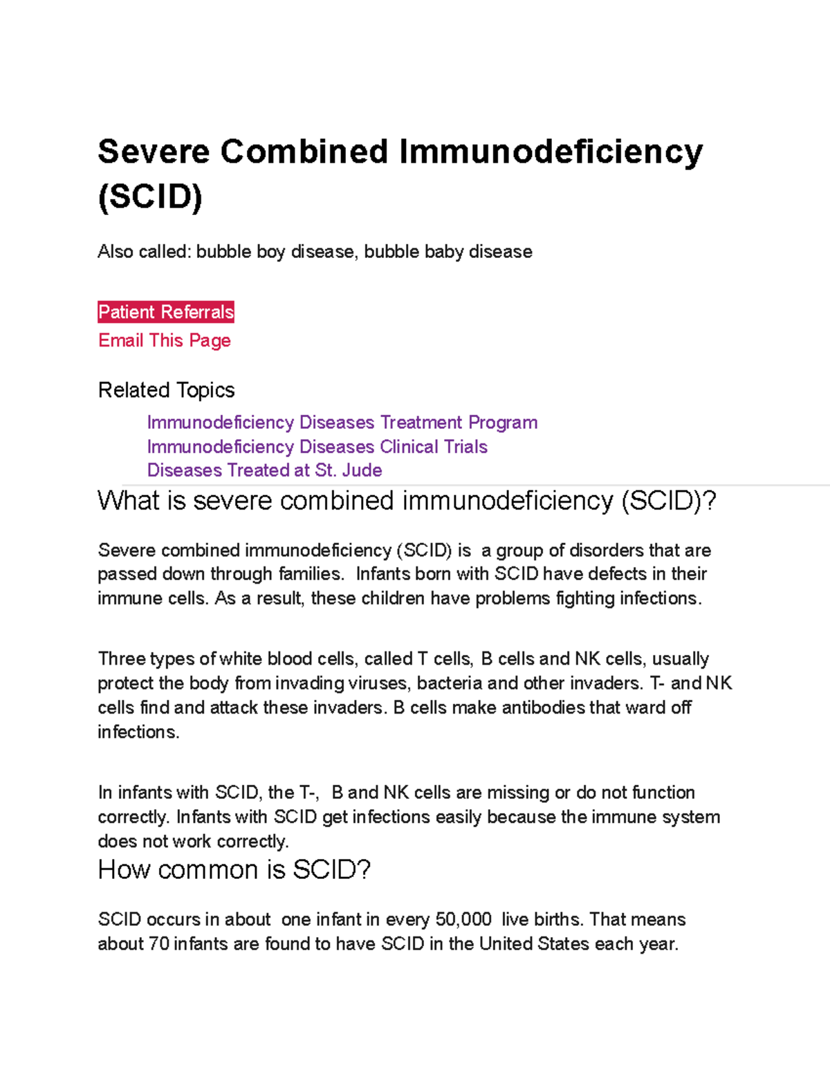 Severe Combined Immunodeficiency (SCID) - Severe Combined ...