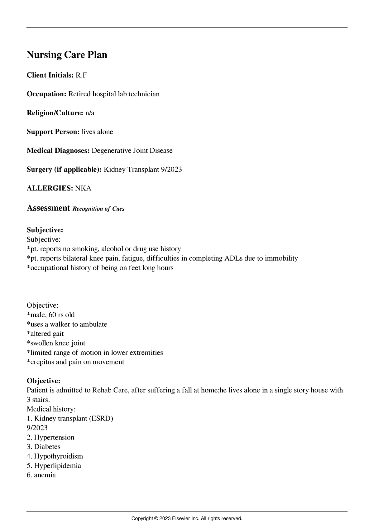 Care Plan Template - careplan - Nursing Care Plan Client Initials: R ...