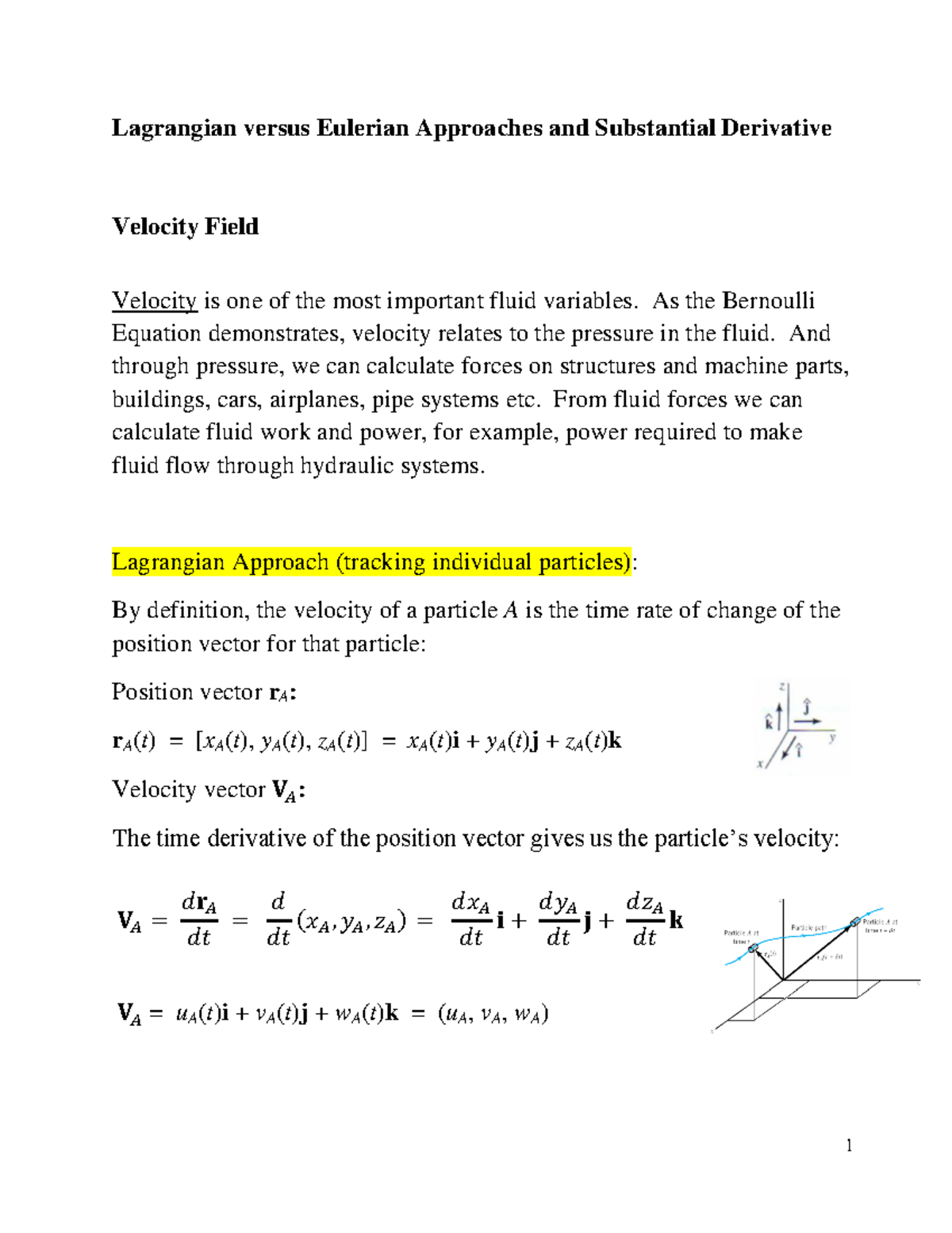 Substantial Derivative and Two Frameworks-1 - Lagrangian versus ...