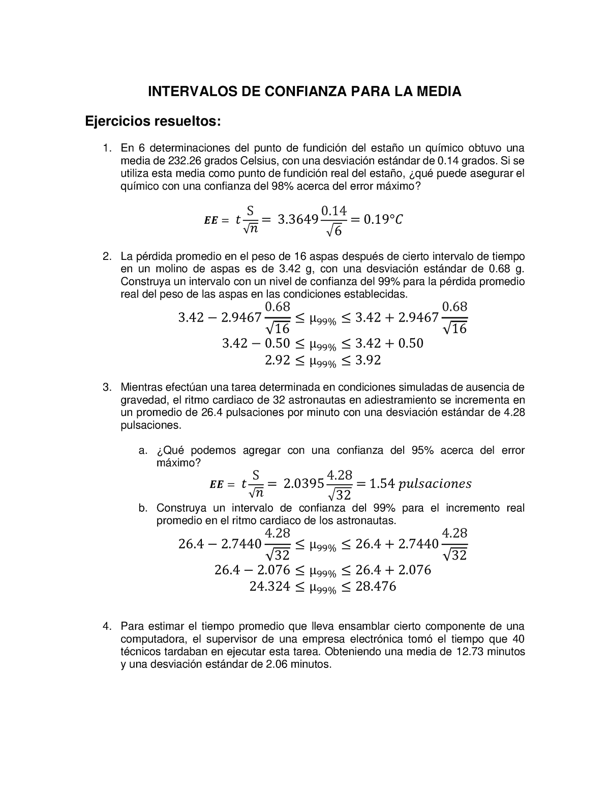 Intervalos De Confianza Resuelto - INTERVALOS DE CONFIANZA PARA LA ...