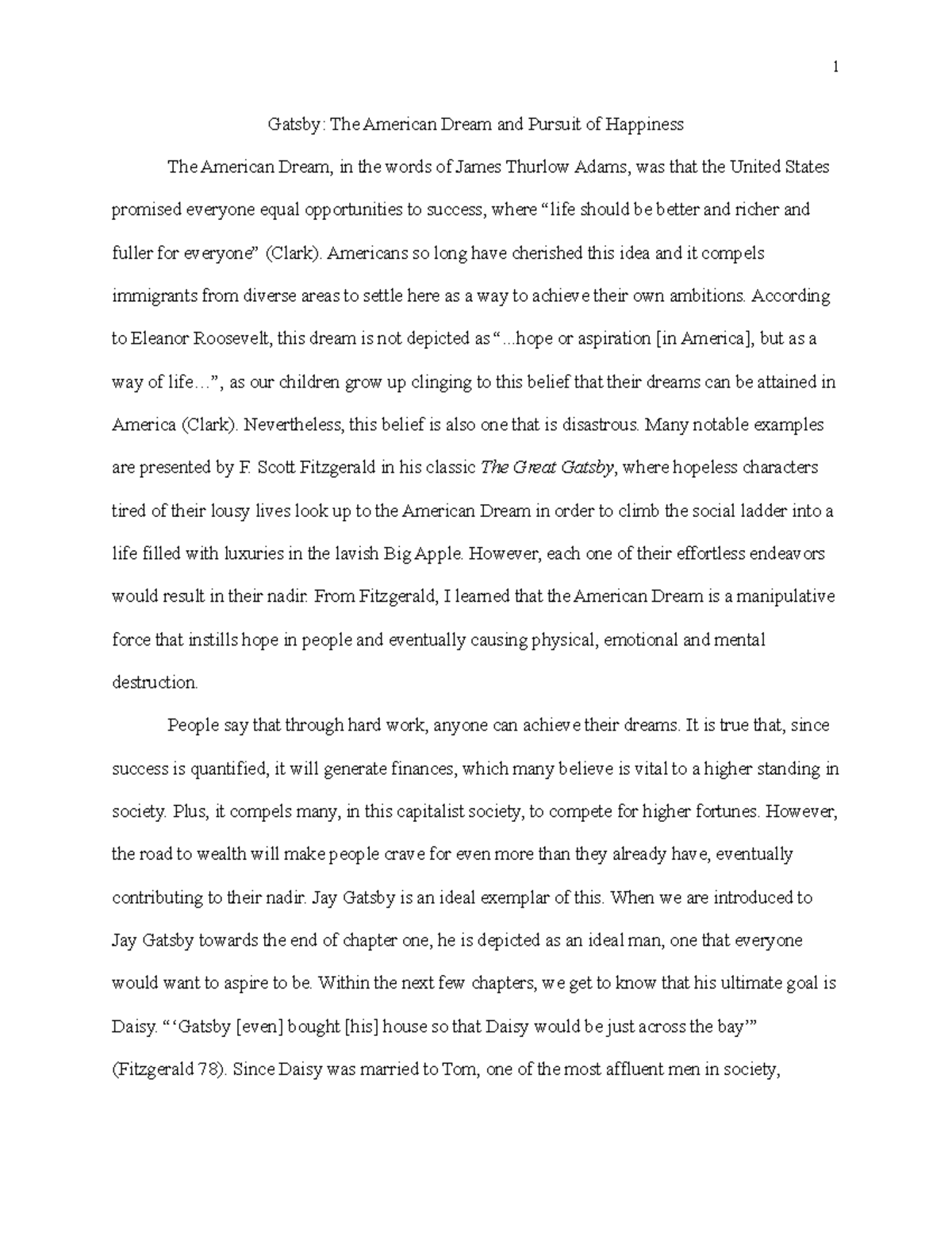 essay about gatsby and the american dream